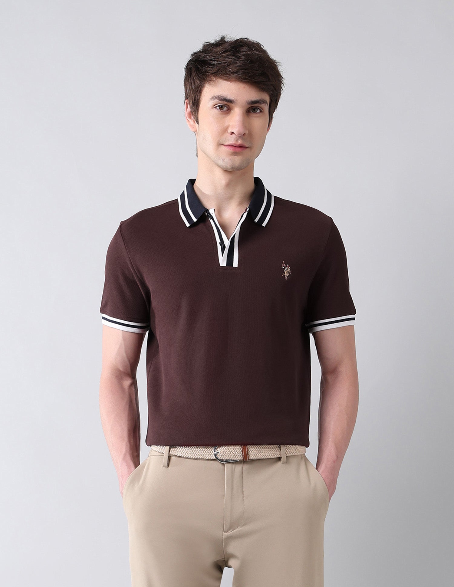 Solid Pure Cotton Americana Polo Shirt Maroon - U.S. Polo Assn. India | Large
