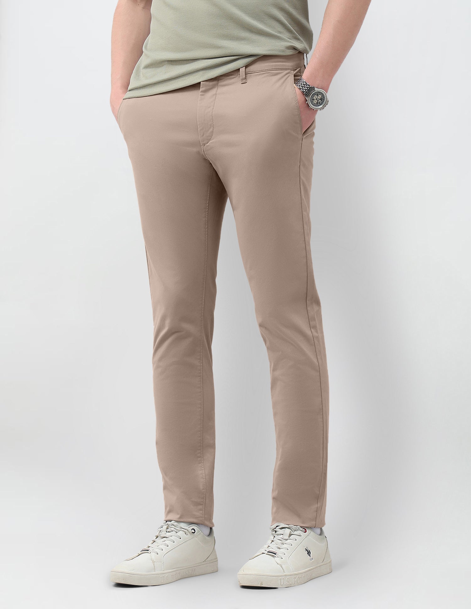 Denver Slim Fit Satin Trousers Taupe Grey - U.S. Polo Assn. India | Large