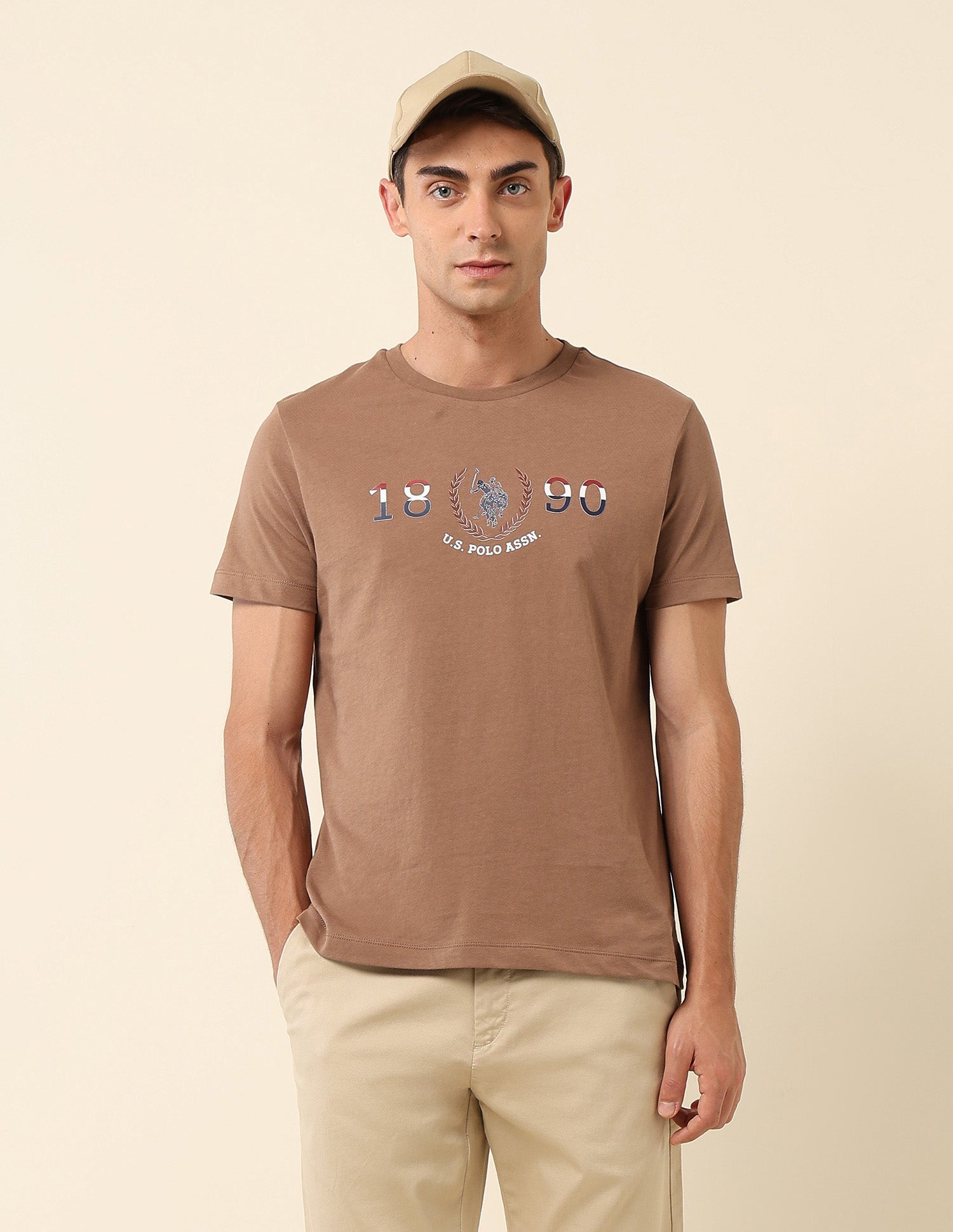 Brand Embossed Slim Fit T- Shirt Beige - U.S. Polo Assn. India | Large