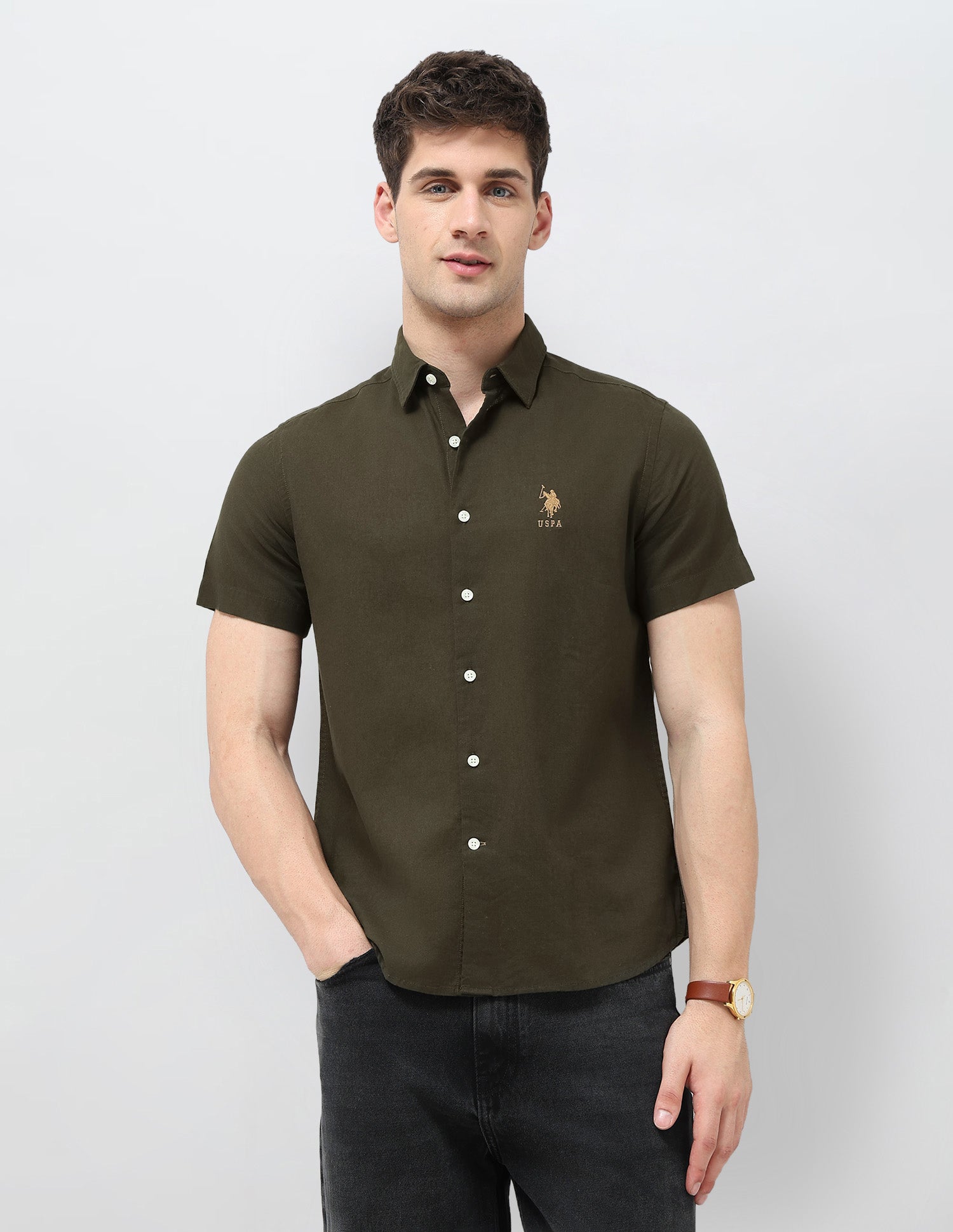 Regular Fit Solid Shirt Brown - U.S. Polo Assn. India | Large