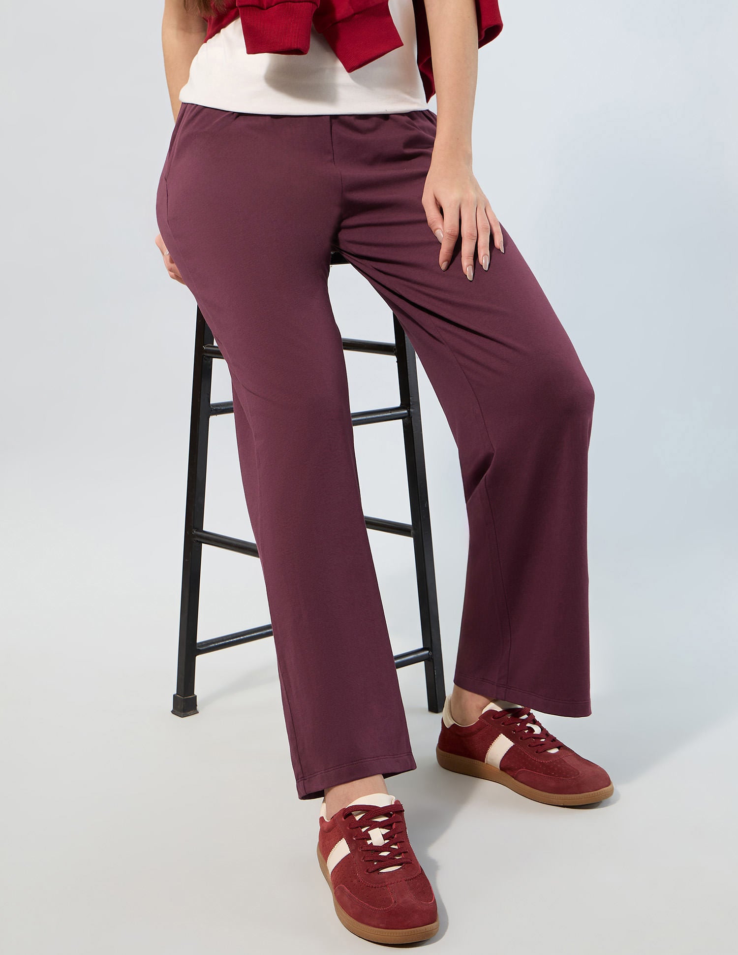 Wide Leg Fit Solid Trousers Red - U.S. POLO ASSN. | Large