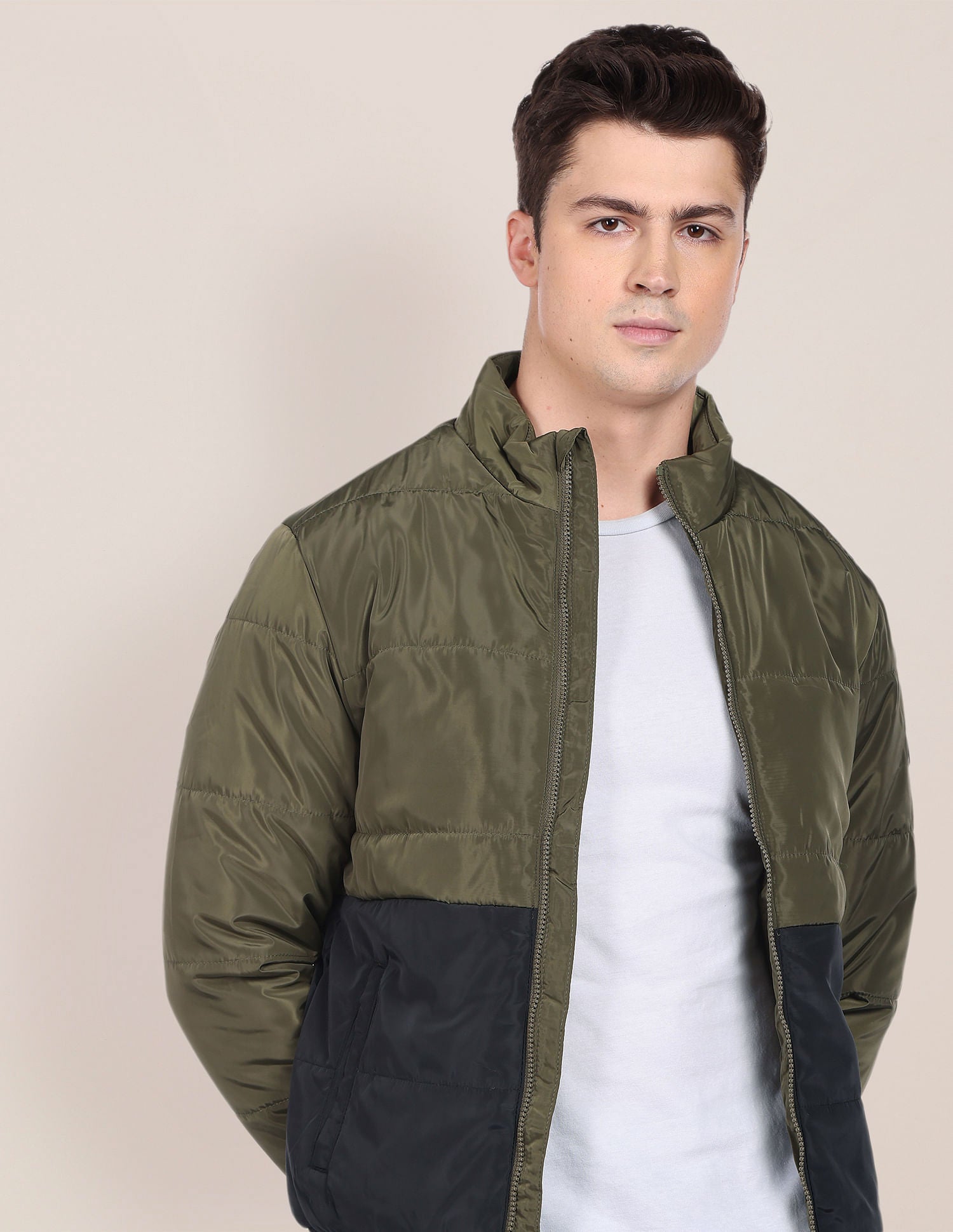 Colour Block Zip Up Jacket Olive and Navy - U.S. Polo Assn. India | Large