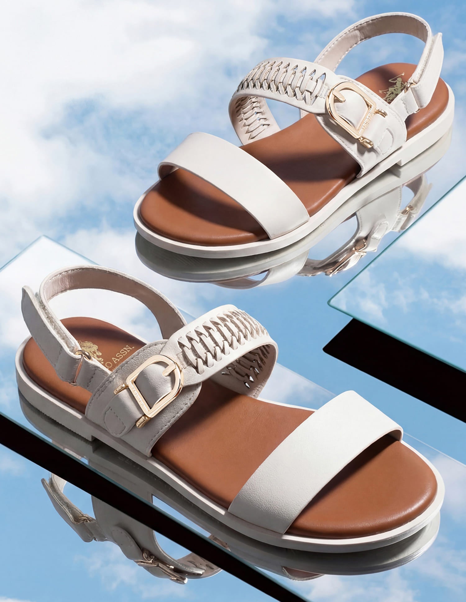 Women Axelle Patterned Vamp Strap Sandals Off White - U.S. Polo Assn. India | Large