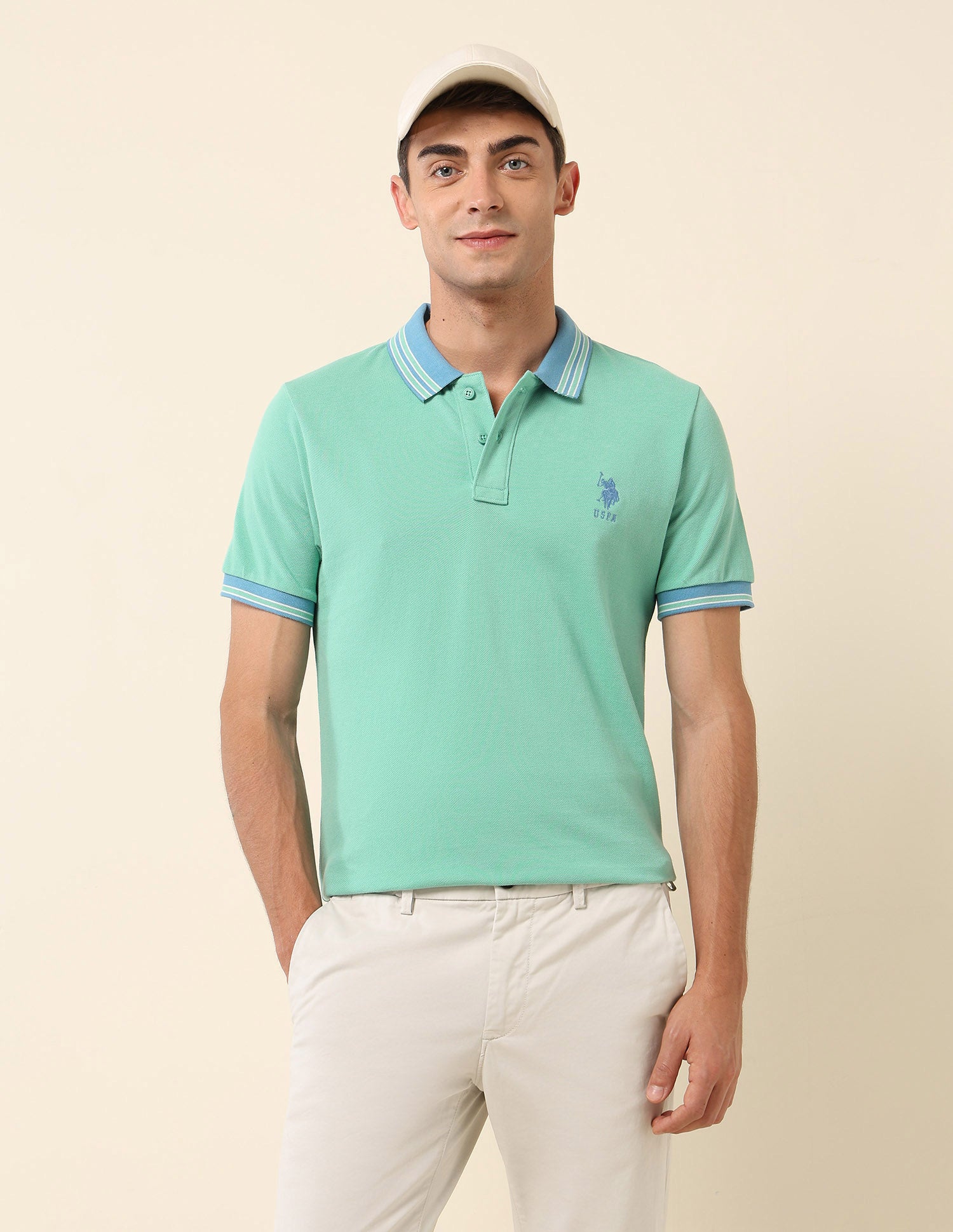 Slim Fit Solid Polo Shirt Aqua - U.S. Polo Assn. India | Large