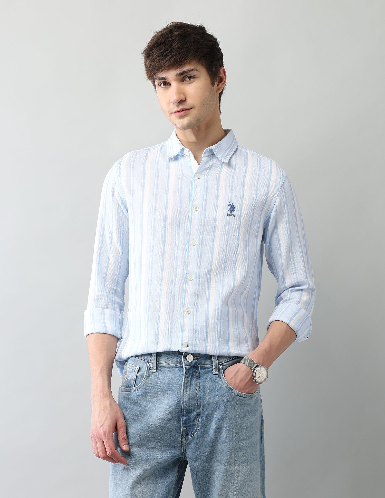 Vertical Striped Cotton Dobby Shirt