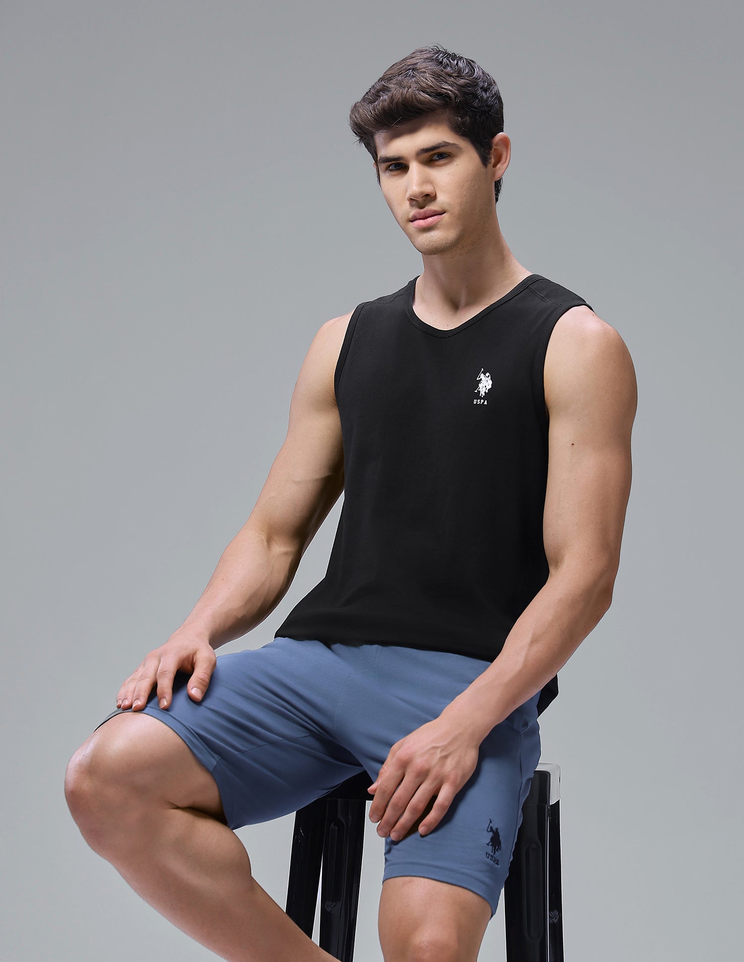 Antimicrobial Pure Cotton OEV11 Gym Vest - Pack Of 1 Black - U.S. Polo Assn. India | Large