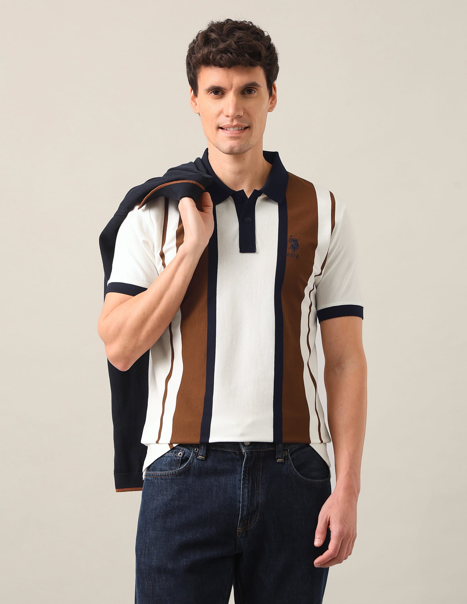 Vertical Striped Slim Fit Polo Shirt Brown - U.S. Polo Assn. India | Large