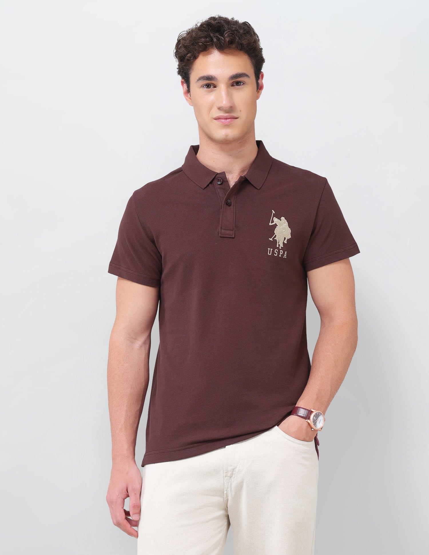 Solid Slim Fit Polo Shirt Maroon - U.S. Polo Assn. India | Large