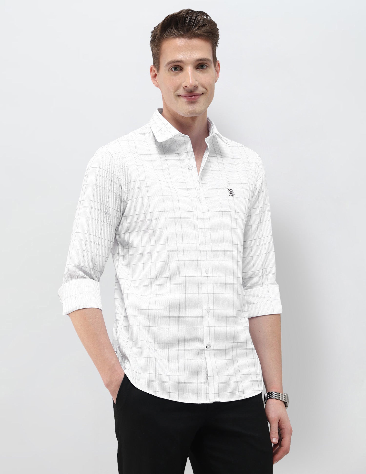 Self Design Windowpane Checked Tailored Fit Shirt