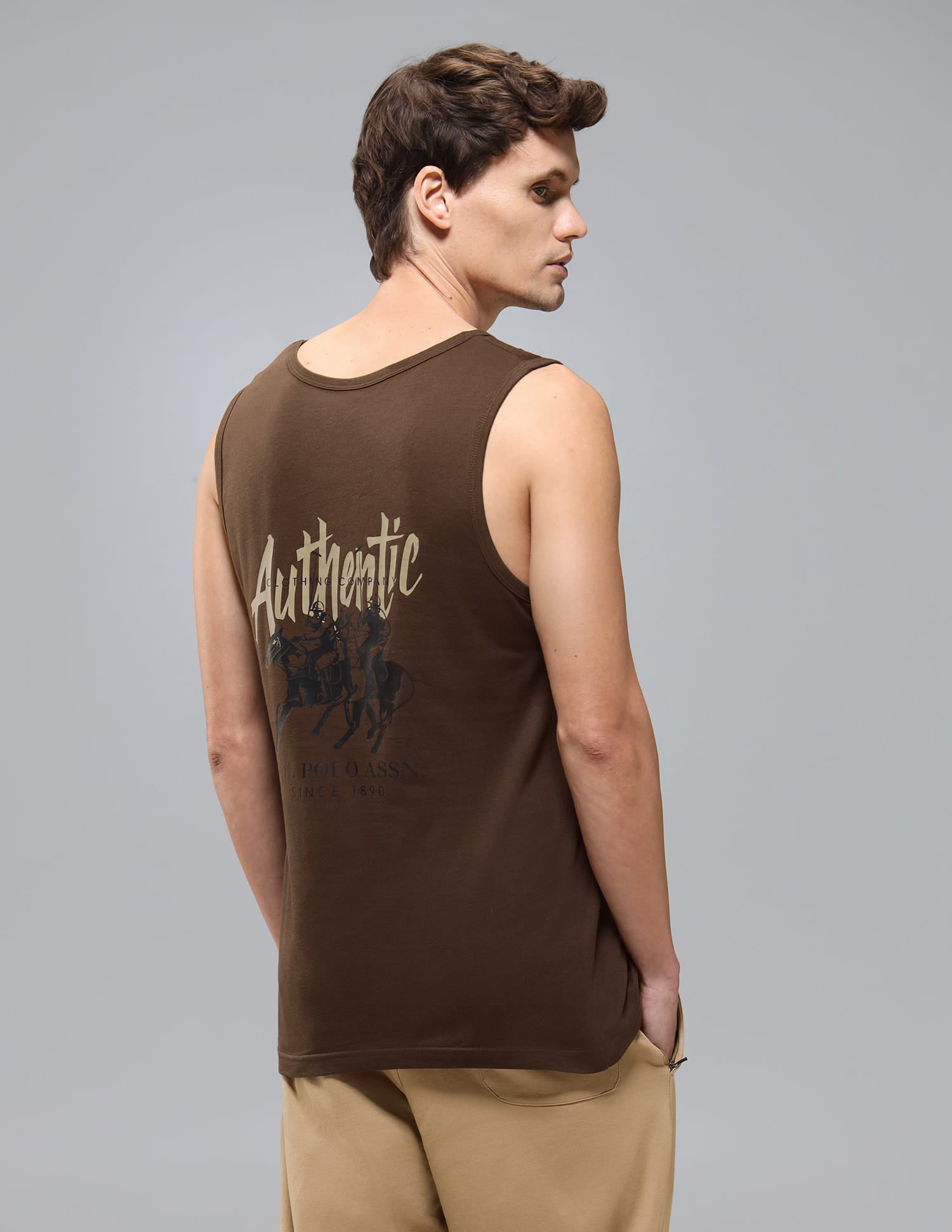 Pure Cotton Printed OEV10 Vest Brown - U.S. Polo Assn. India | Large