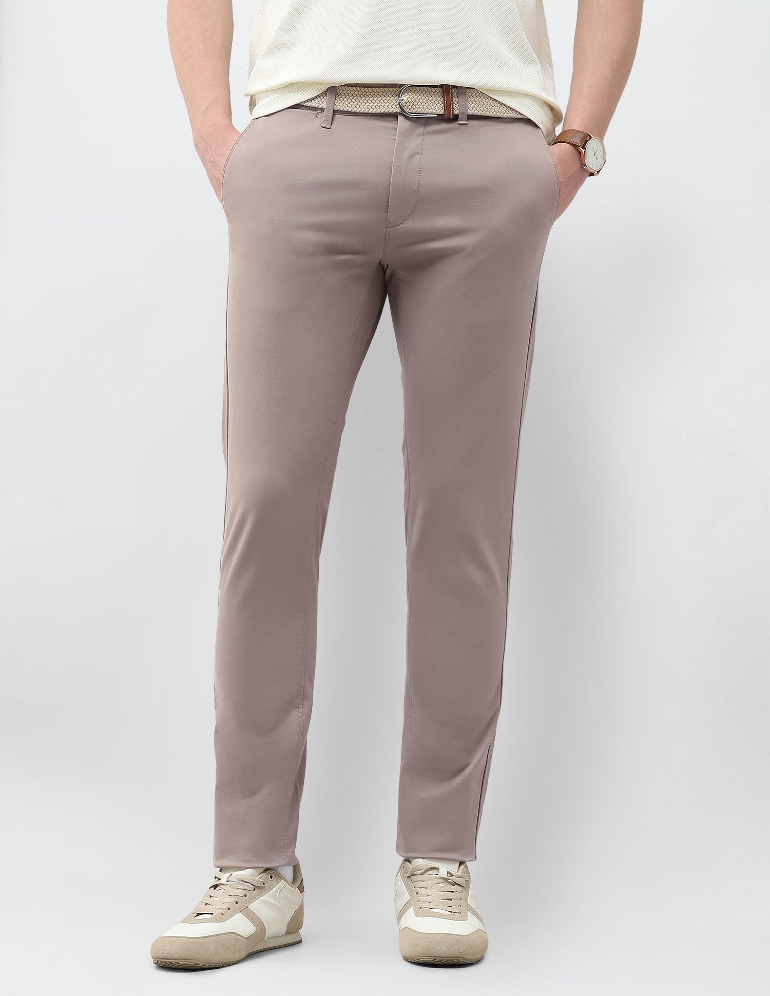 Austin Slim Fit Satin Trousers Taupe Grey - U.S. Polo Assn. India | Large