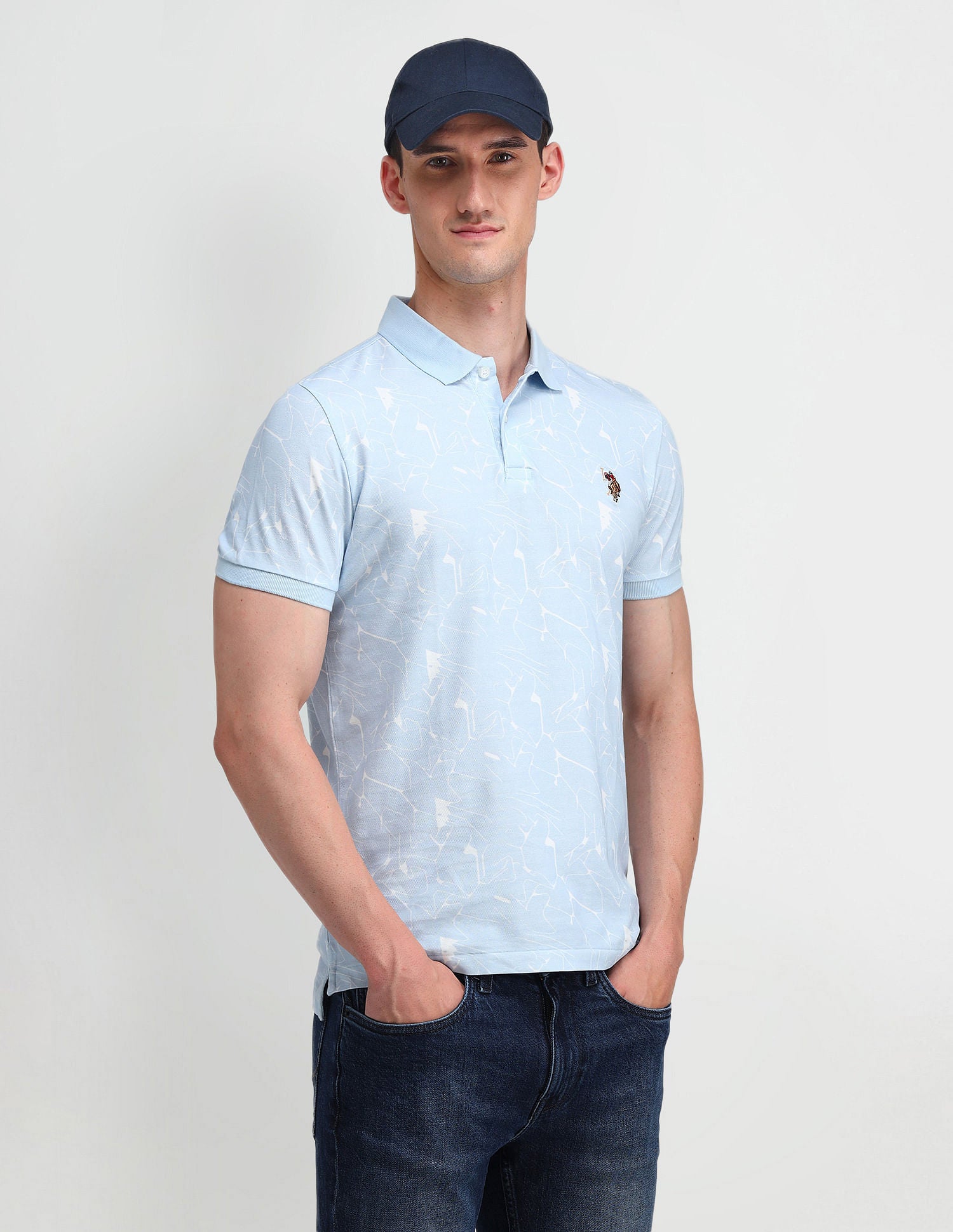 Muscle Fit Printed Polo Shirt Blue - U.S. Polo Assn. India | Large