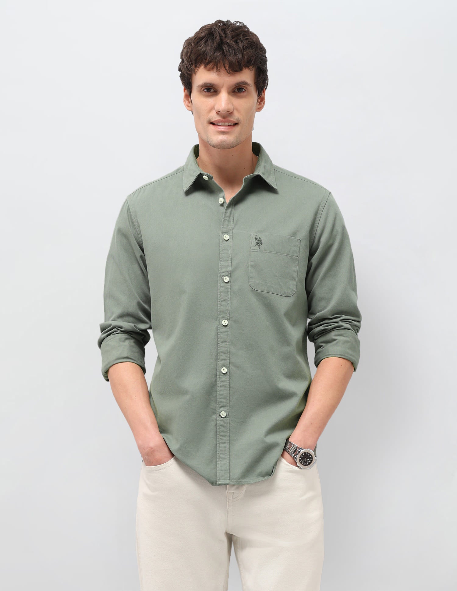 Solid Regular Fit Shirt Green - U.S. Polo Assn. India | Large