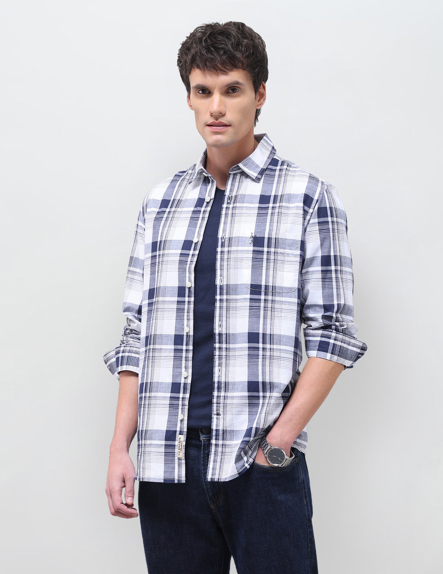 Twill Plaid Checked Shirt White - U.S. Polo Assn. India | Large