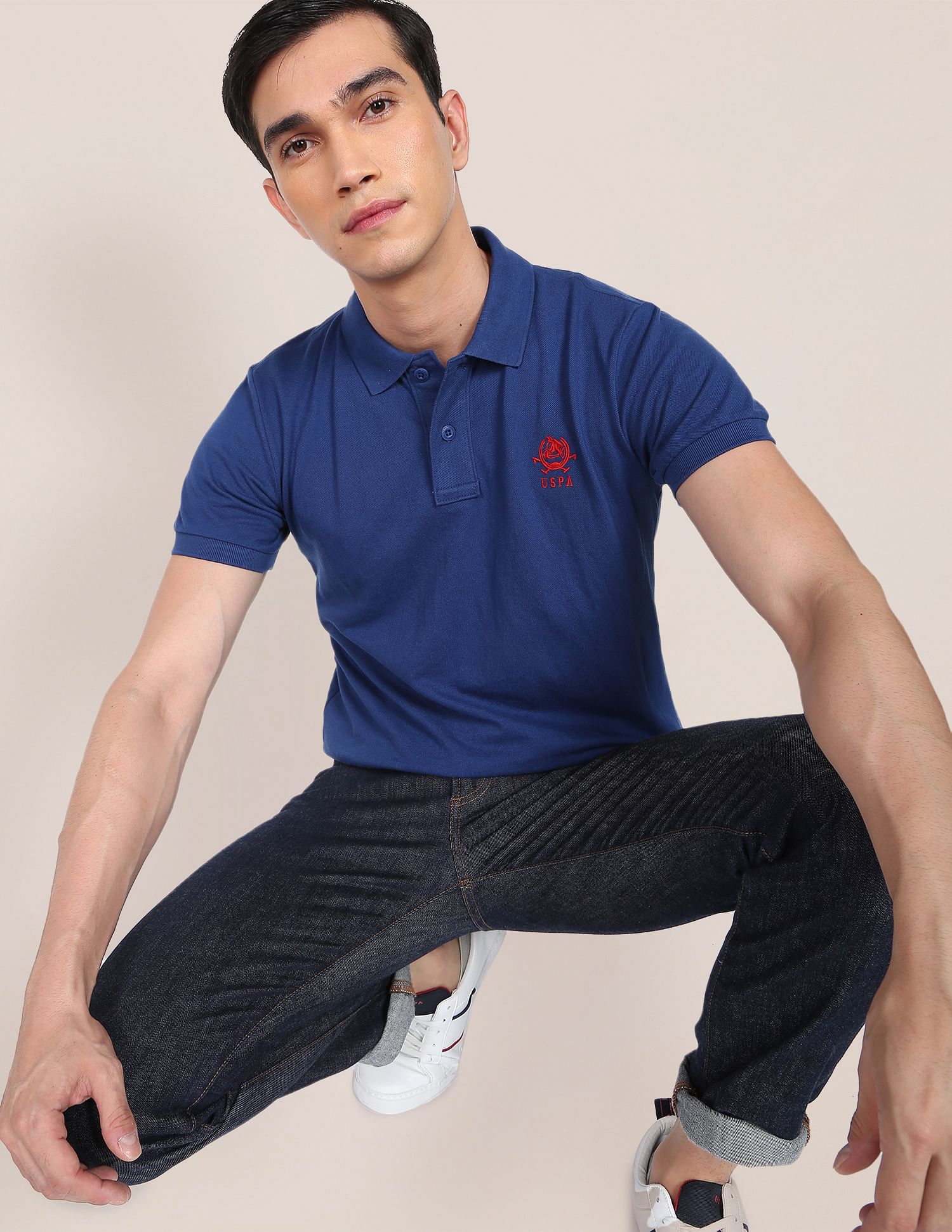 Solid Pique Knit Polo Shirt Dark Blue - U.S. POLO ASSN. | Large