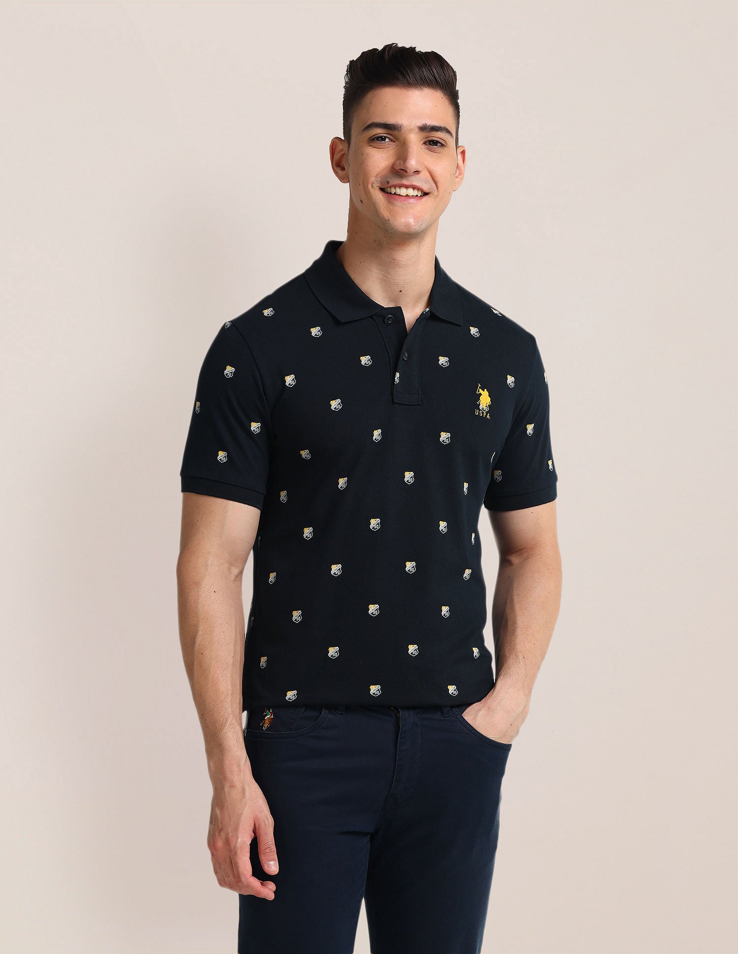 Brand Print Slim Fit Polo Shirt Navy - U.S. Polo Assn. India | Large