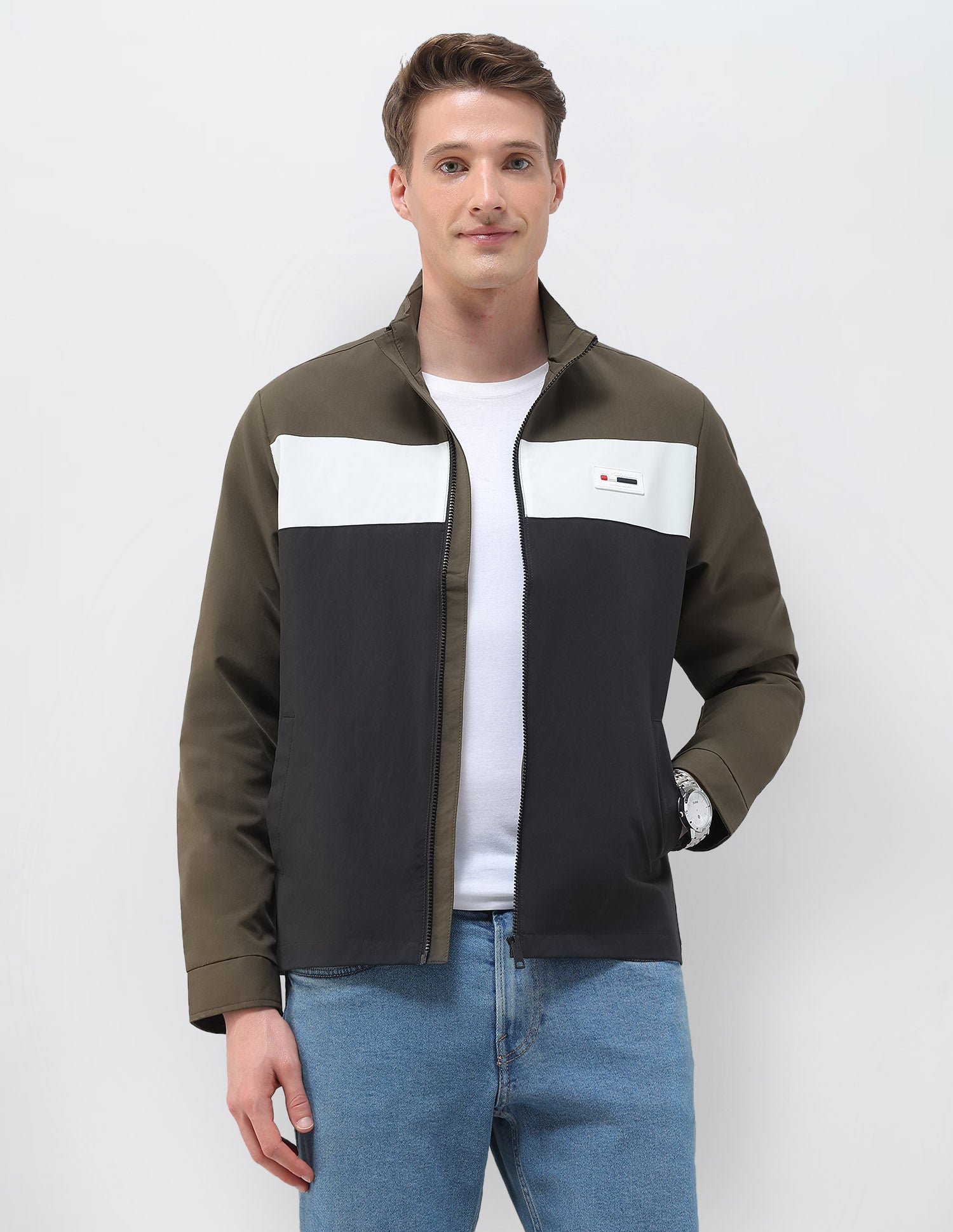 Colour Blocked Regular Fit Casual Jacket