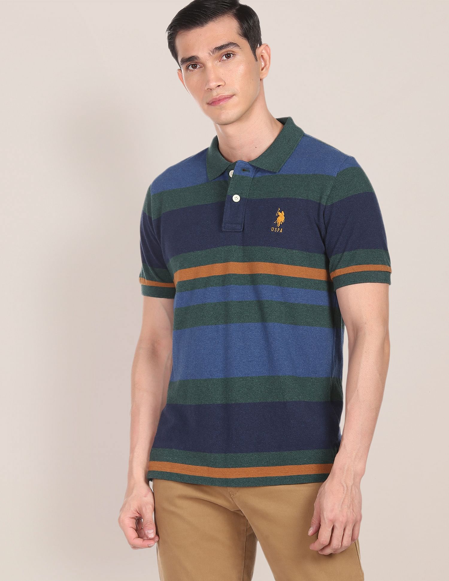 Horizontal Striped Cotton Polo Shirt Green - U.S. POLO ASSN. | Large