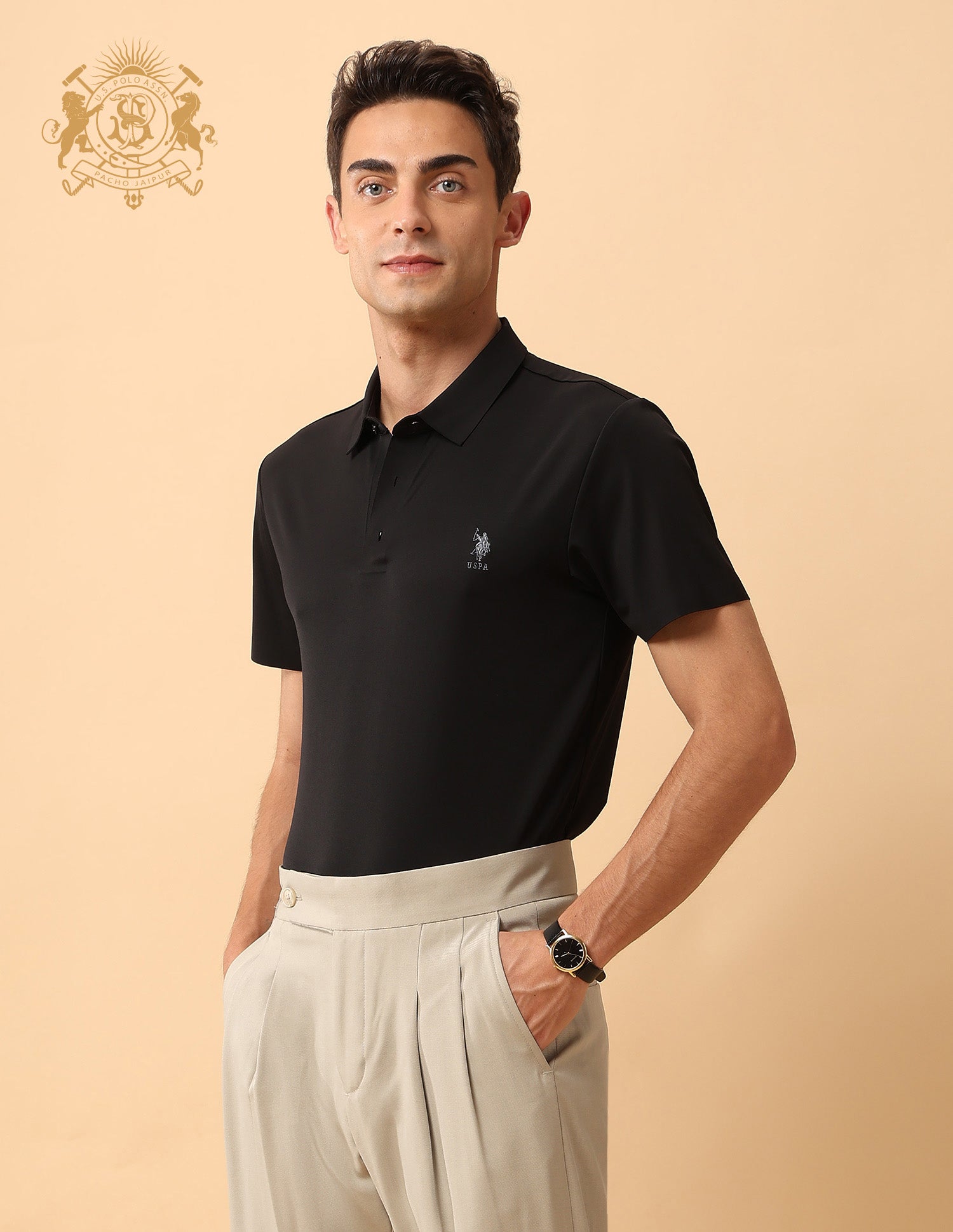 Pacho X Slim Fit Solid Polo Shirt Black - U.S. Polo Assn. India | Large