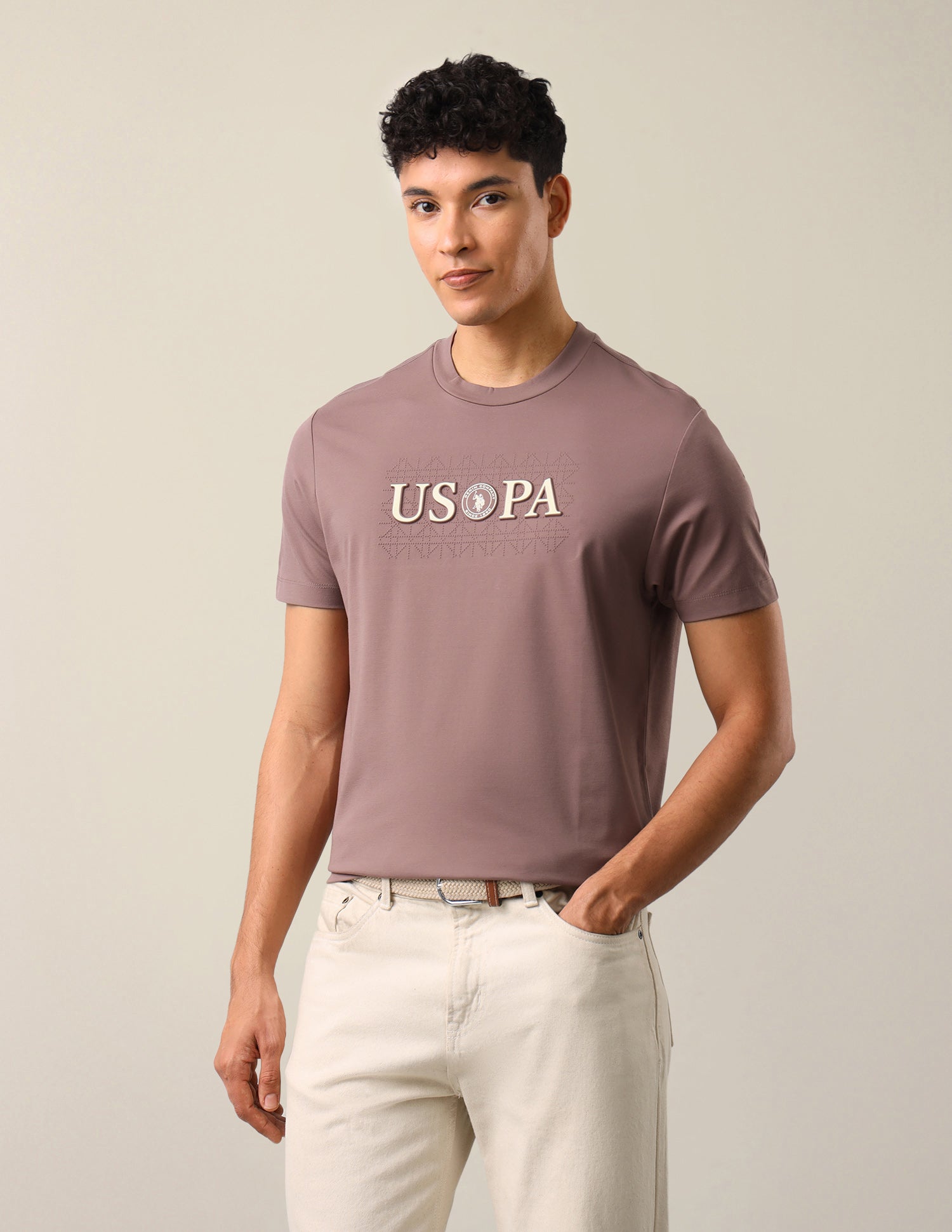 Brand Embossed Slim Fit T-Shirt Peach - U.S. Polo Assn. India | Large