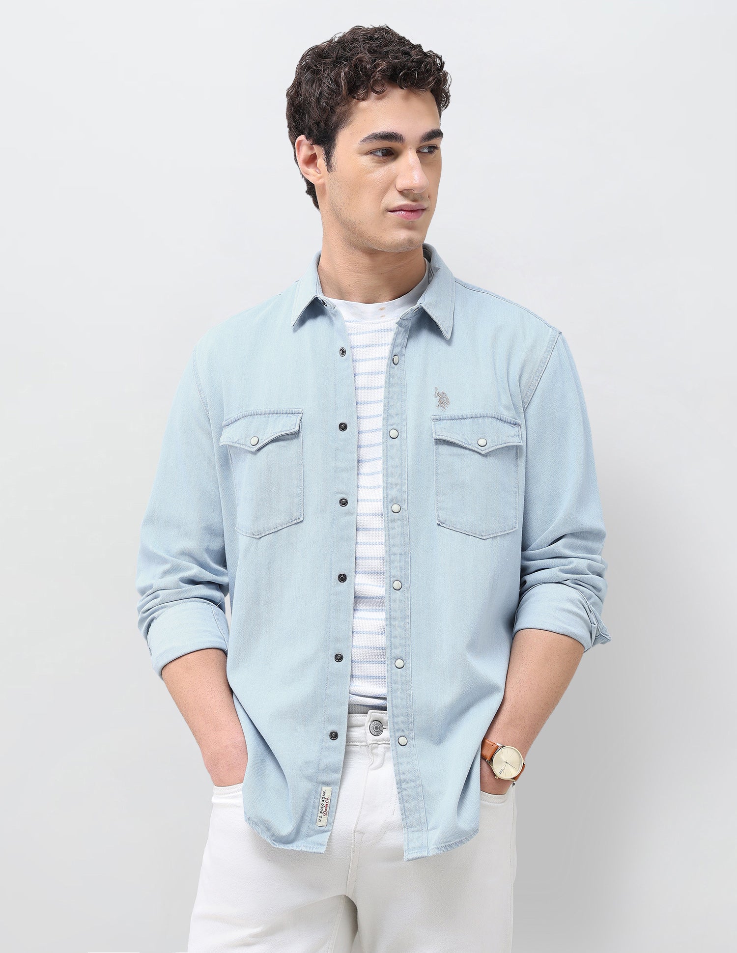 Solid Regular Fit Shirt Blue - U.S. Polo Assn. India | Large