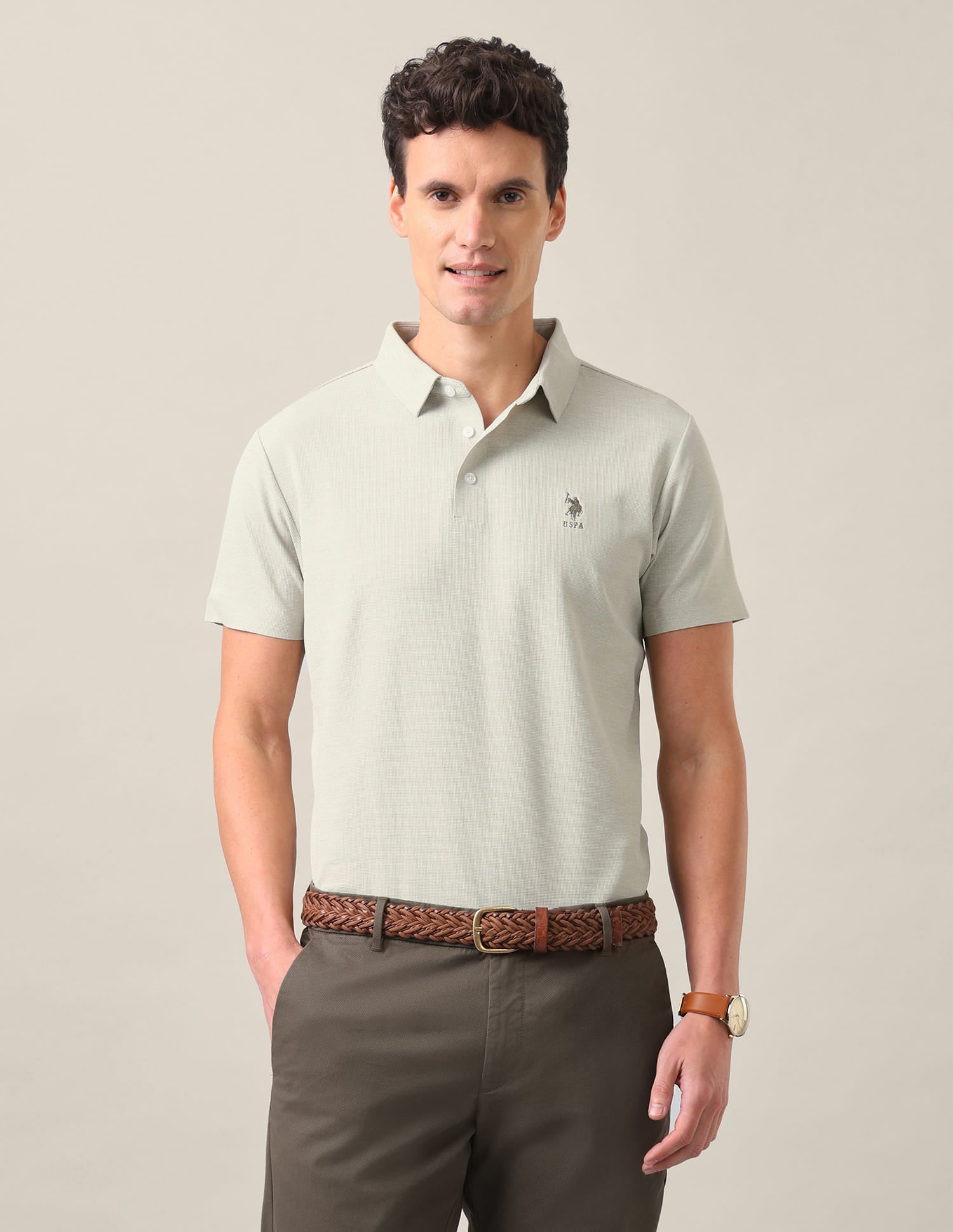 Solid Slim Fit Polo Shirt Light Green - U.S. Polo Assn. India | Large