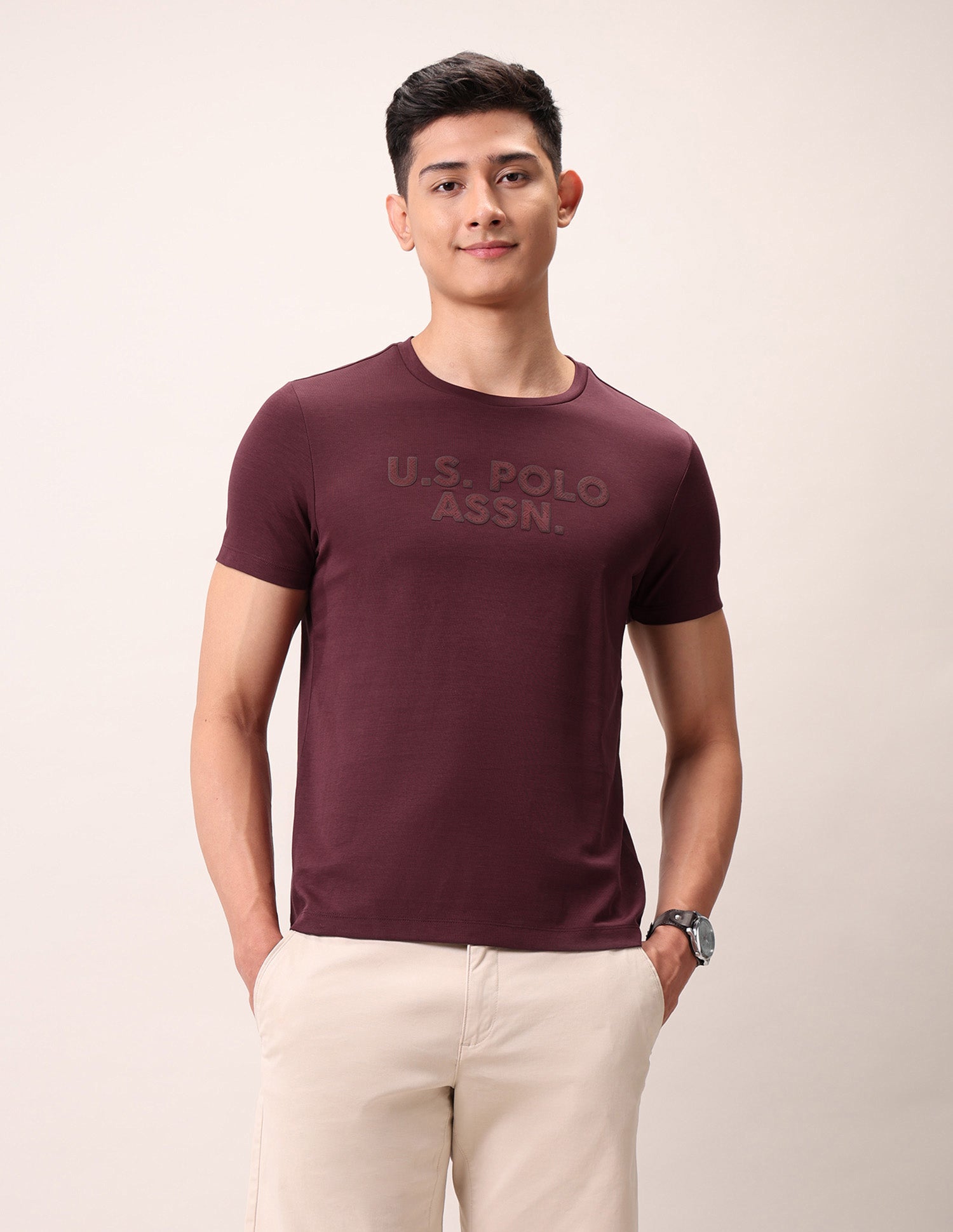 Brand Embossed Outdoor T-Shirt Maroon - U.S. Polo Assn. India | Large
