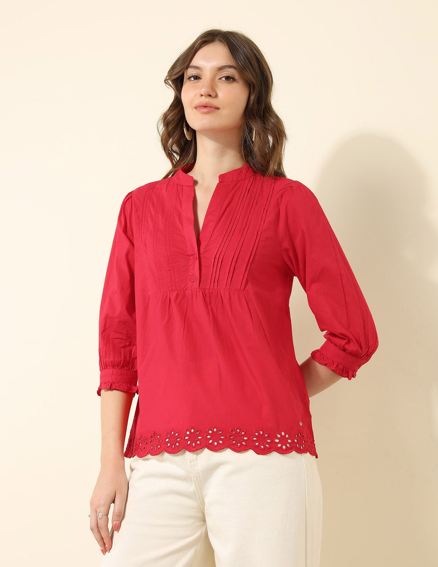 Pintucked Shifflli Top Red - U.S. POLO ASSN. | Large