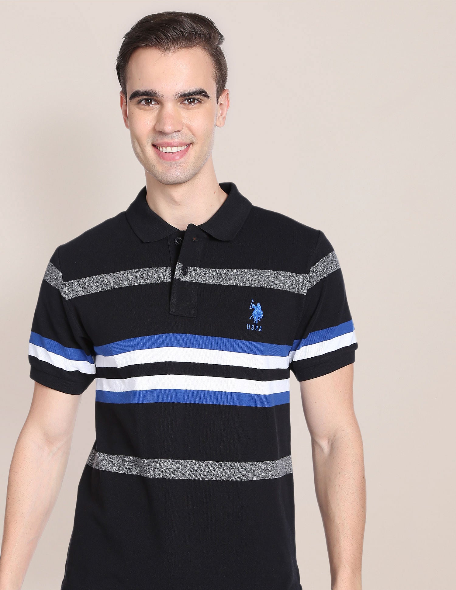 Horizontal Stripe Cotton Polo Shirt Black - U.S. Polo Assn. India | Large