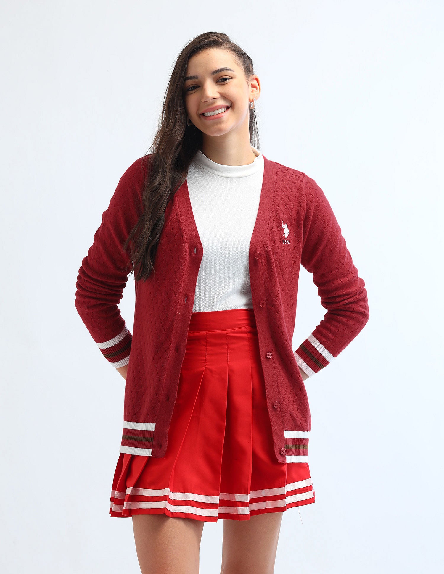 Cable Knit Tipped Cardigan Red - U.S. POLO ASSN. | Large