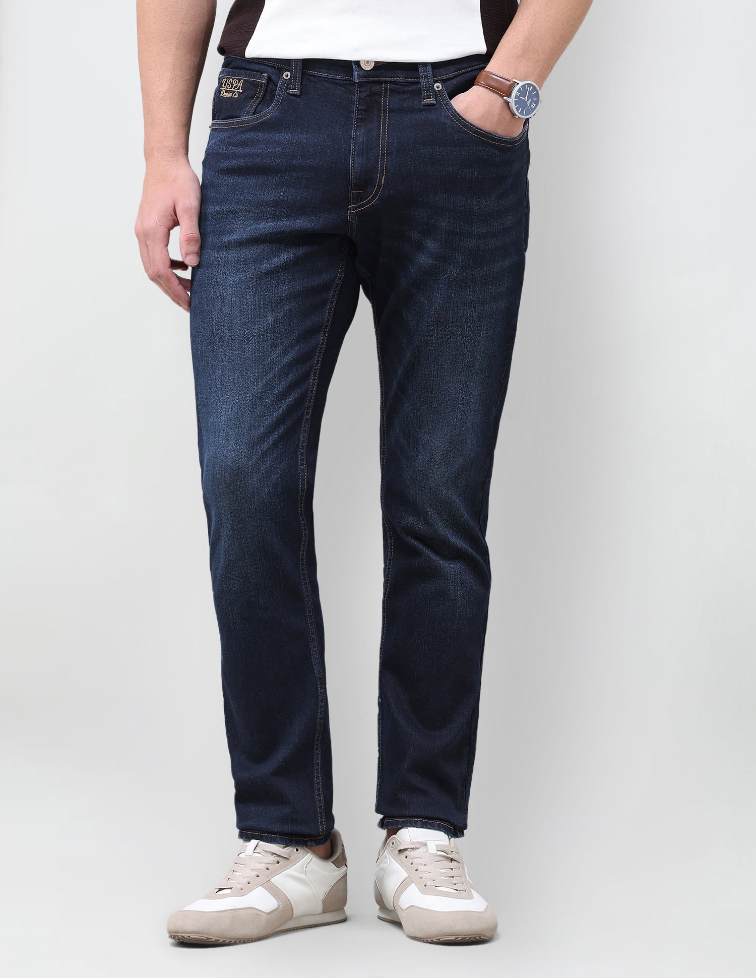Solid Slim Tapered Fit Jeans Blue - U.S. Polo Assn. India | Large
