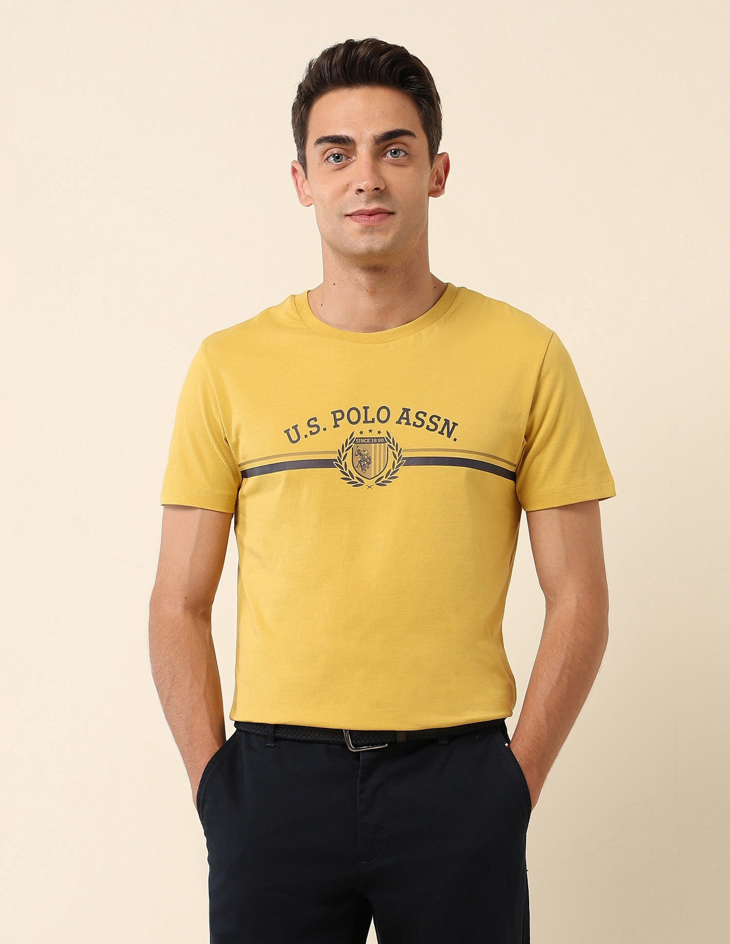 Slim Fit Brand Printed T-Shirt Mustard - U.S. Polo Assn. India | Large