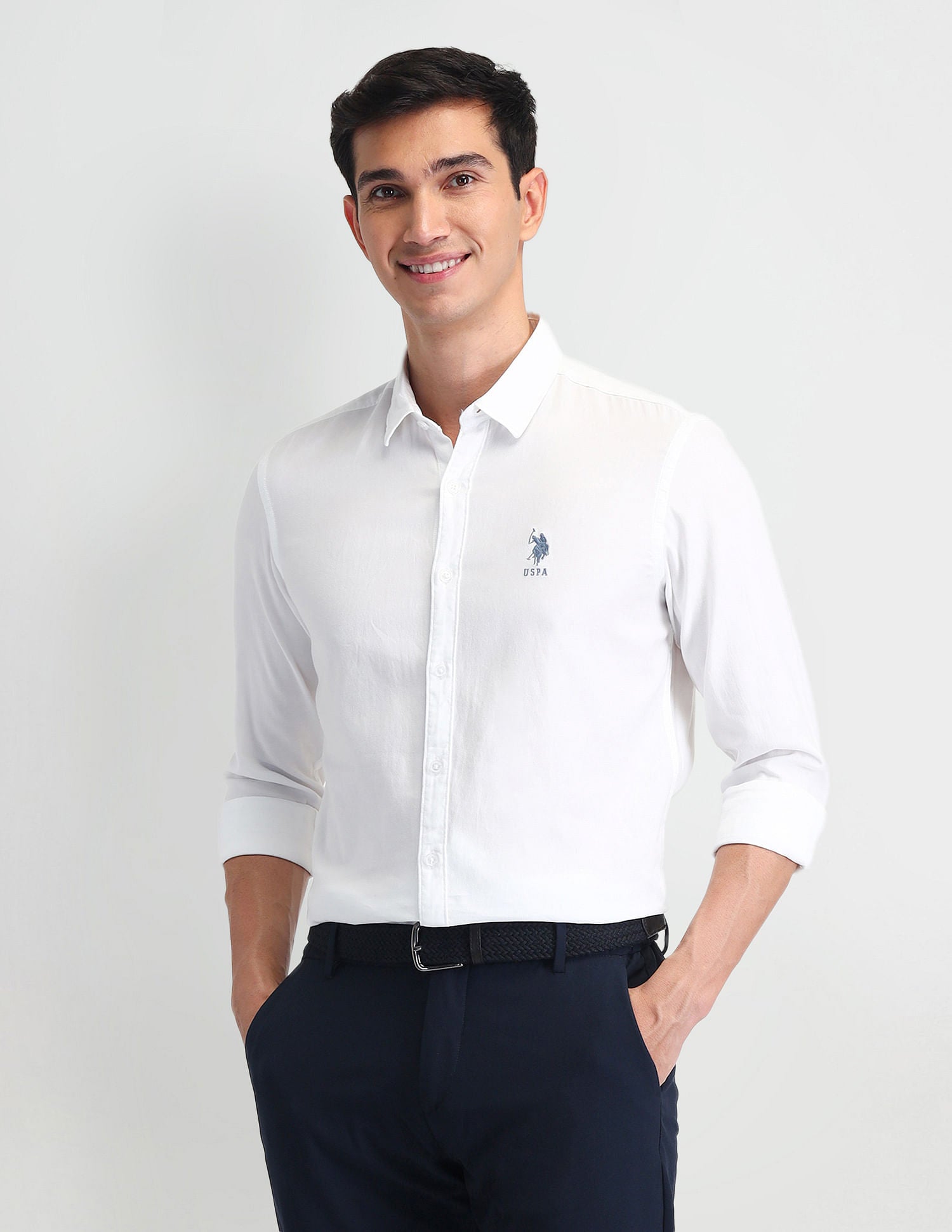 Pure Cotton Solid Shirt White - U.S. Polo Assn. India | Large