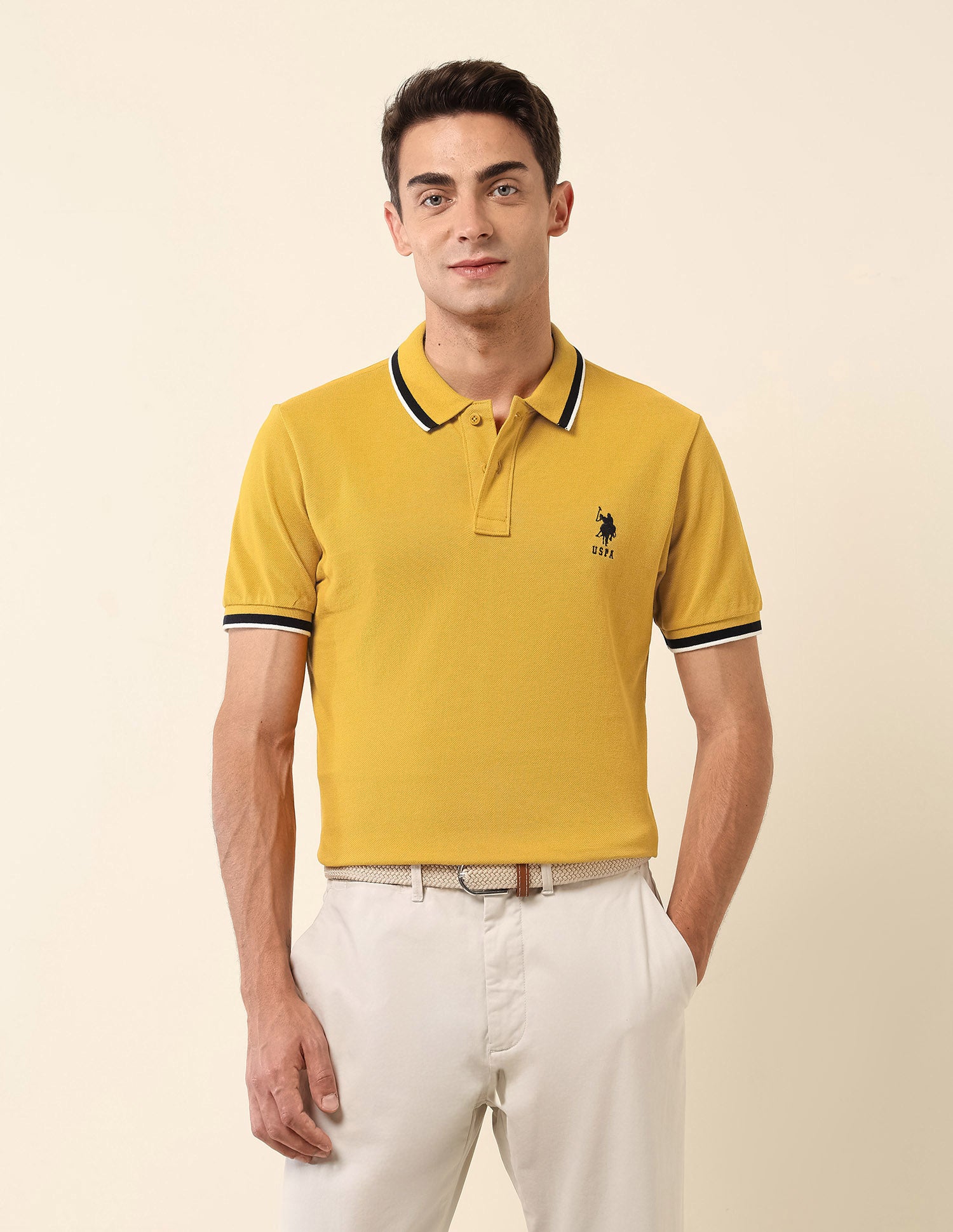 Slim Fit Solid Polo Shirt Yellow - U.S. Polo Assn. India | Large