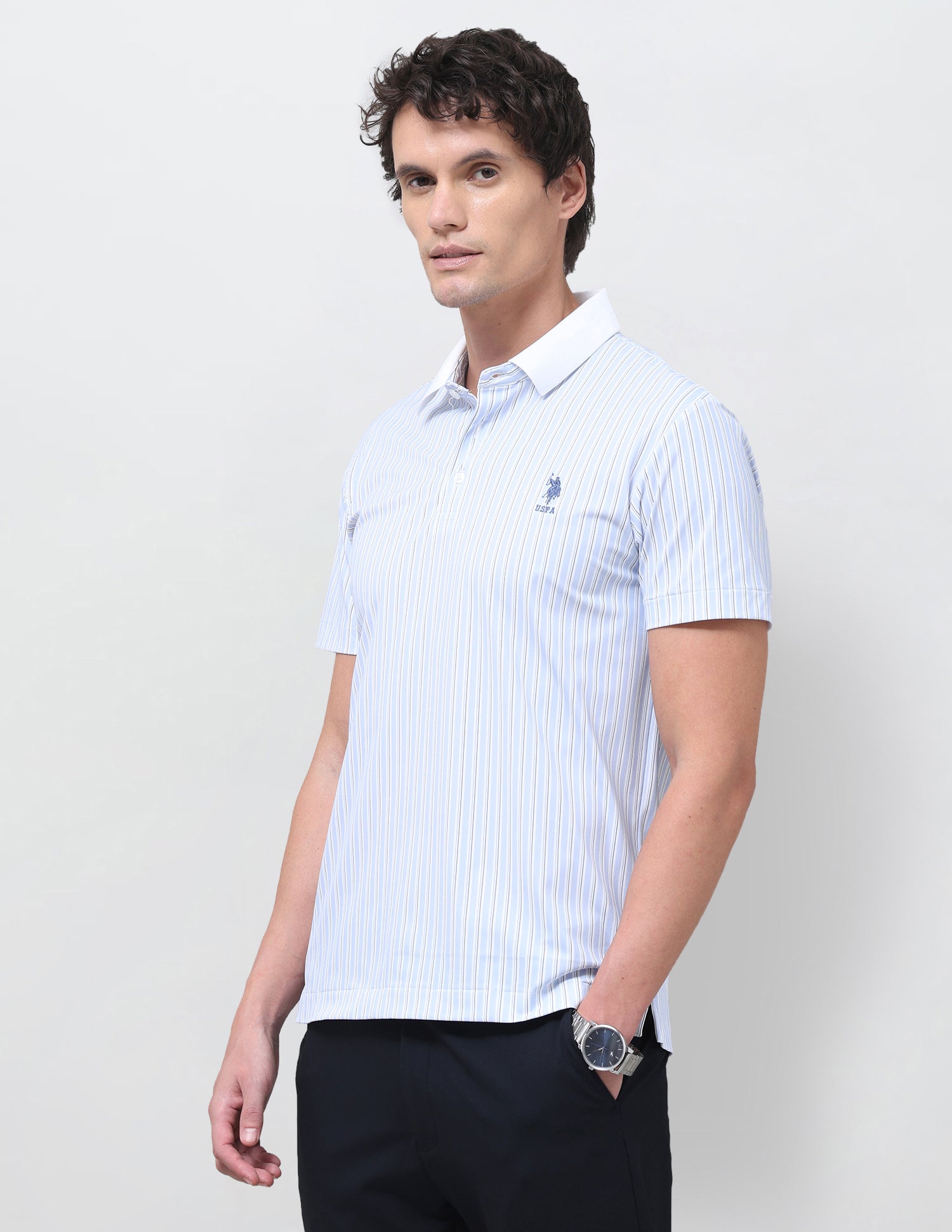 Vertical Striped Slim Fit Polo Shirt Blue - U.S. Polo Assn. India | Large