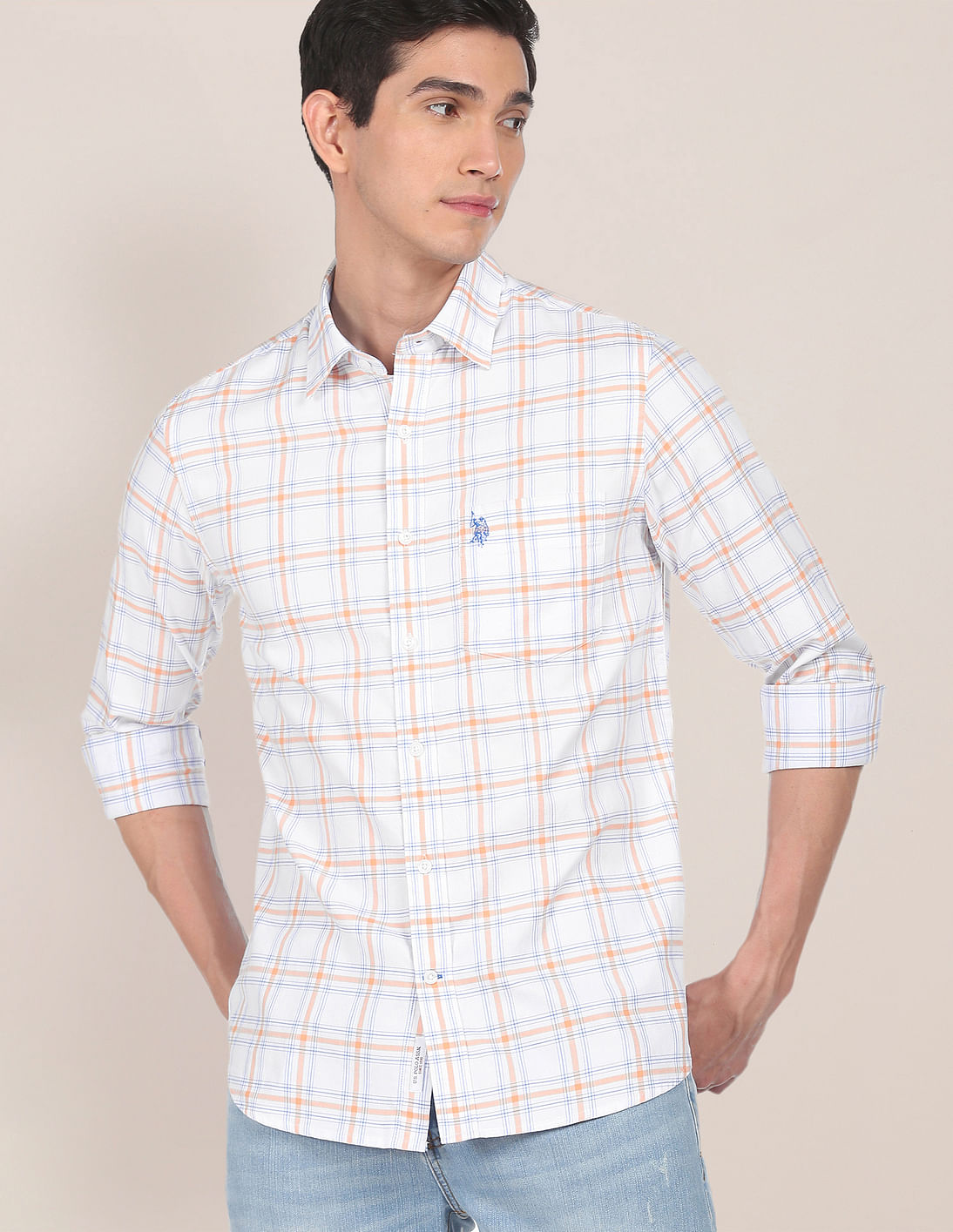 Men White Tailored Fit Check Casual Shirt White - U.S. Polo Assn. India | Large