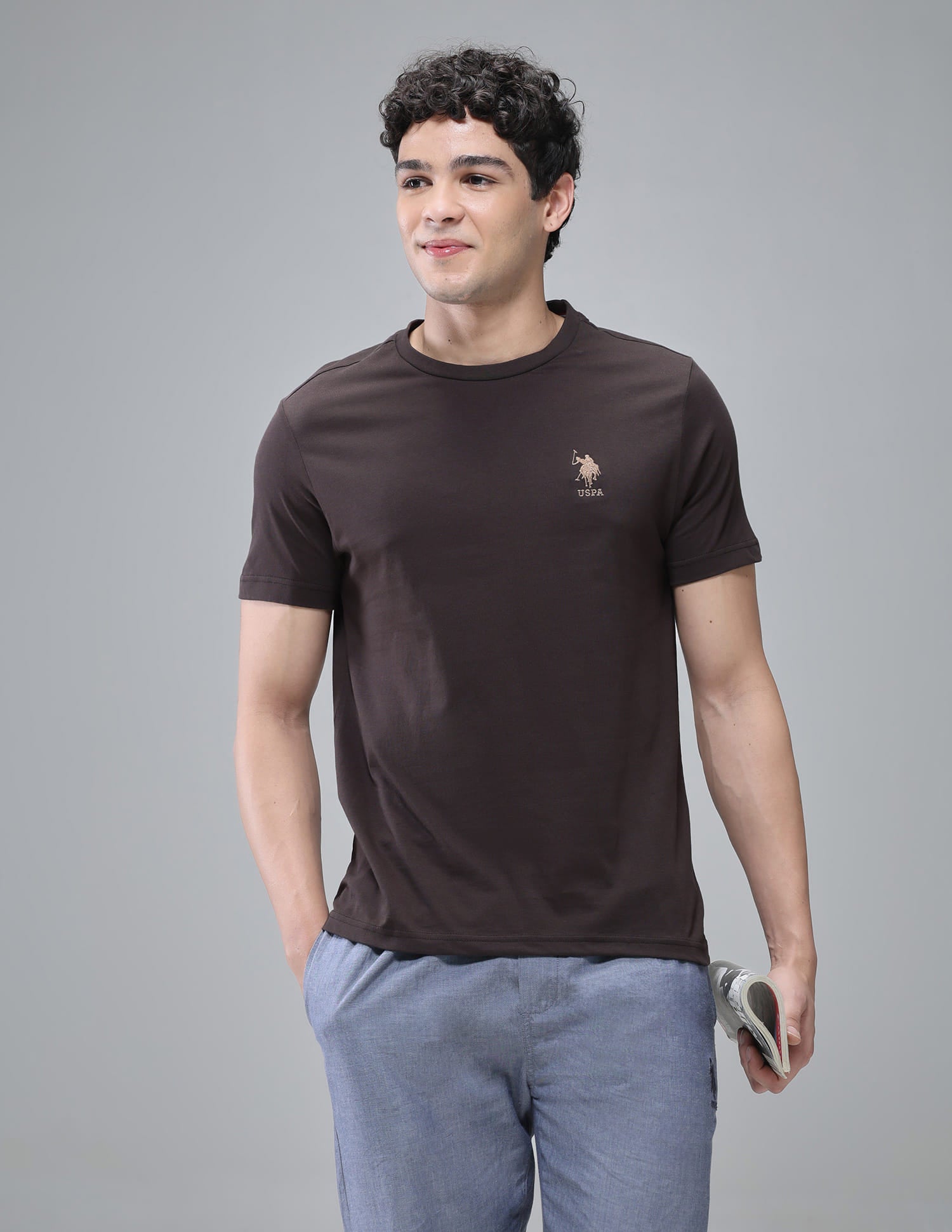 Pure Cotton Comfort Fit I633 Lounge T-Shirt - Pack Of 1 Choco - U.S. Polo Assn. India | Large