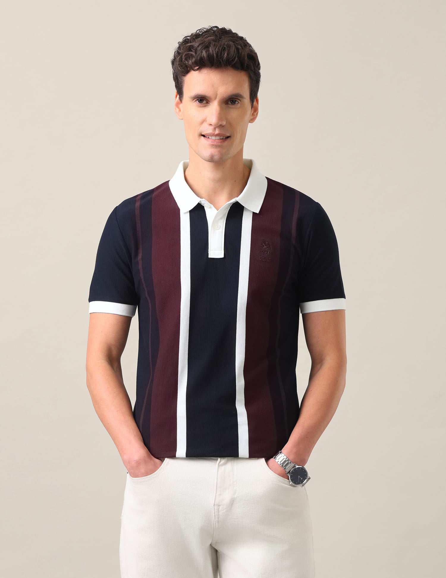 Vertical Striped Slim Fit Polo Shirt Navy Blue - U.S. Polo Assn. India | Large