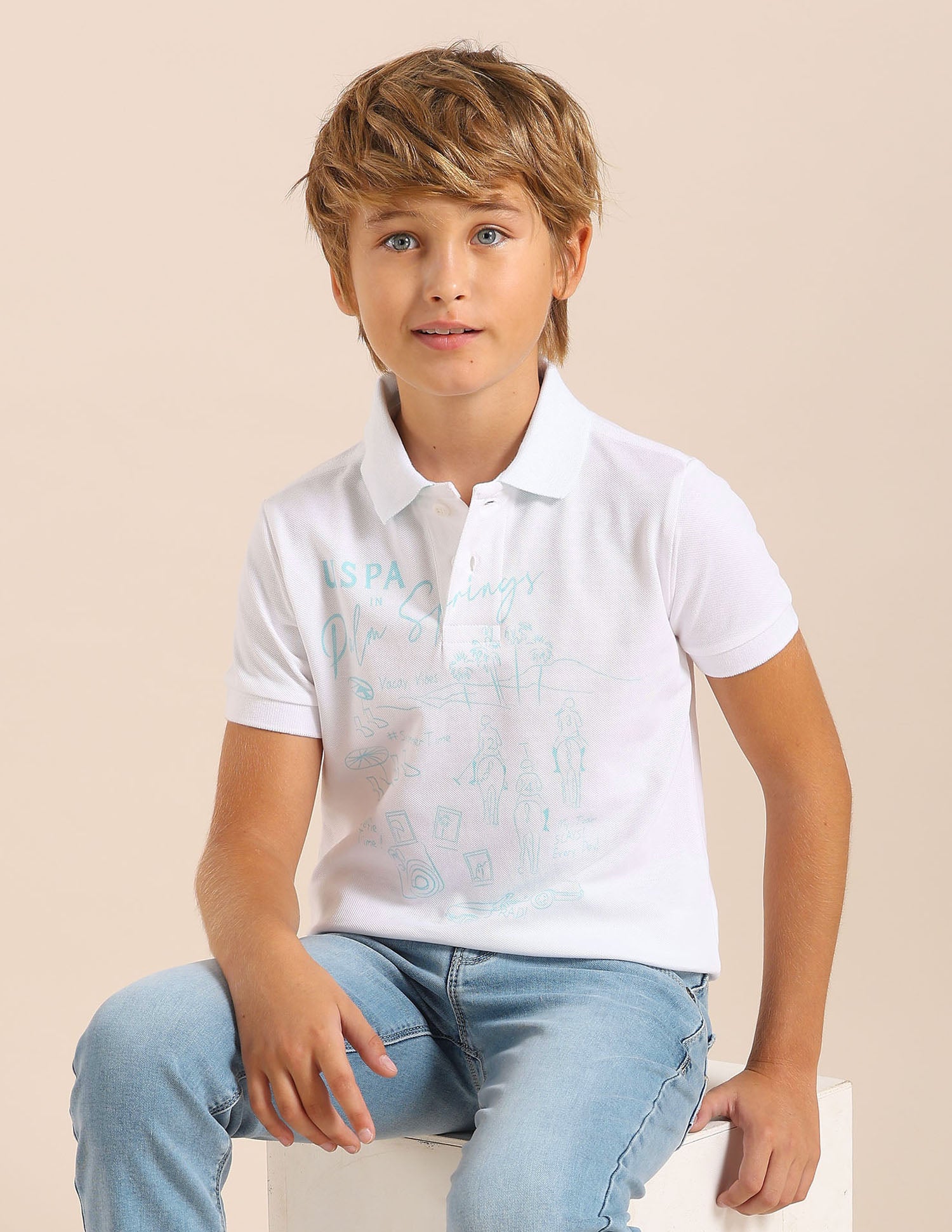 Boys Graphic Printed Regular Fit Polo T shirt