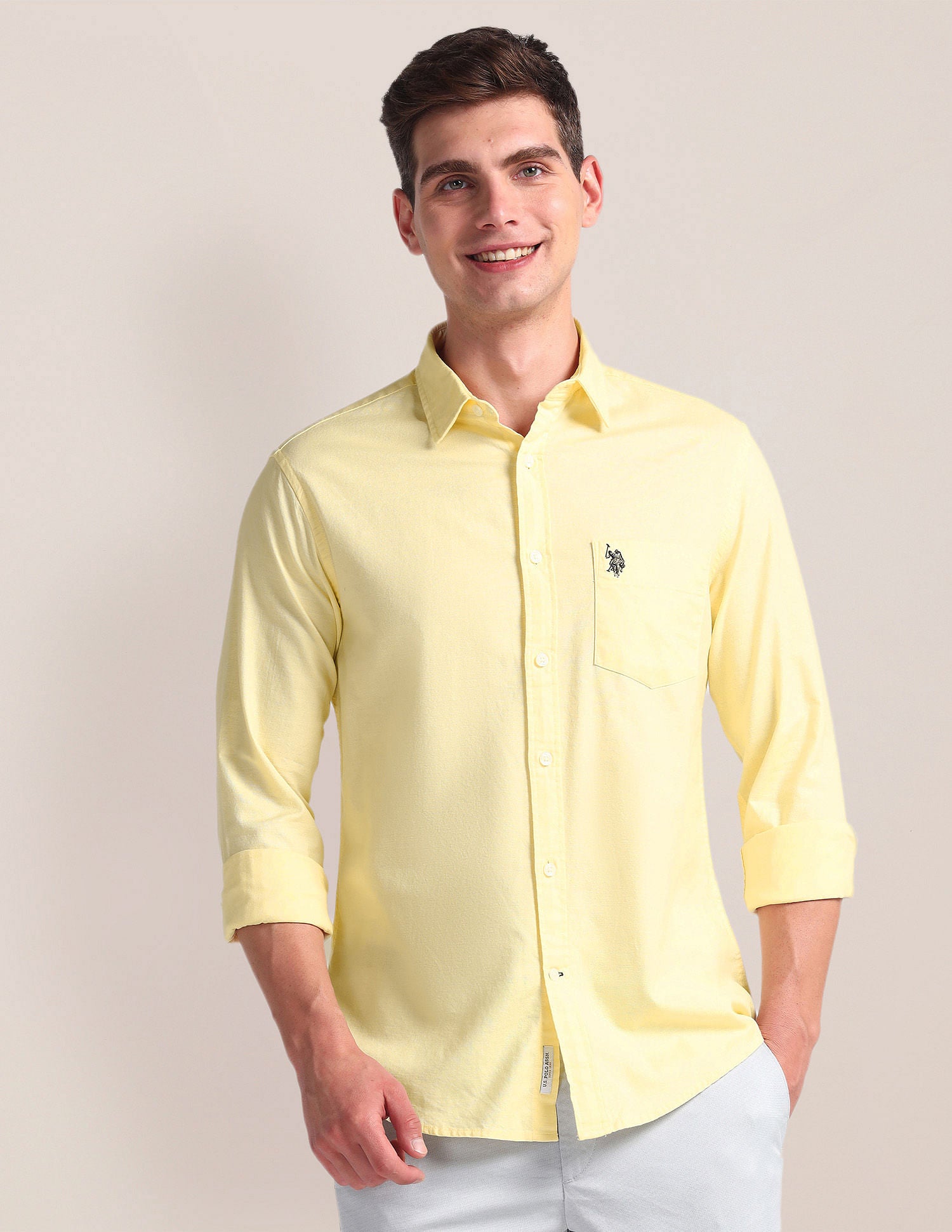 Solid Dobby Shirt Yellow - U.S. Polo Assn. India | Large