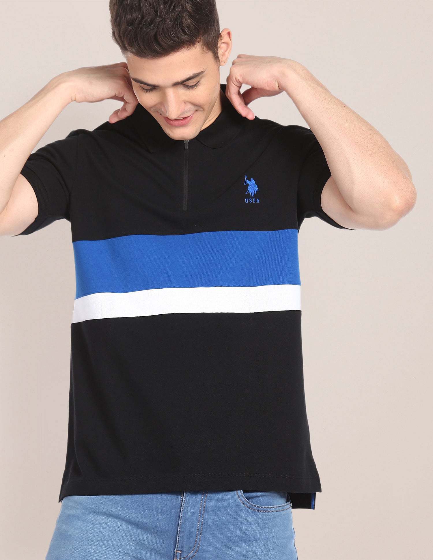 Colour Block Slim Polo Shirt Black - U.S. POLO ASSN. | Large