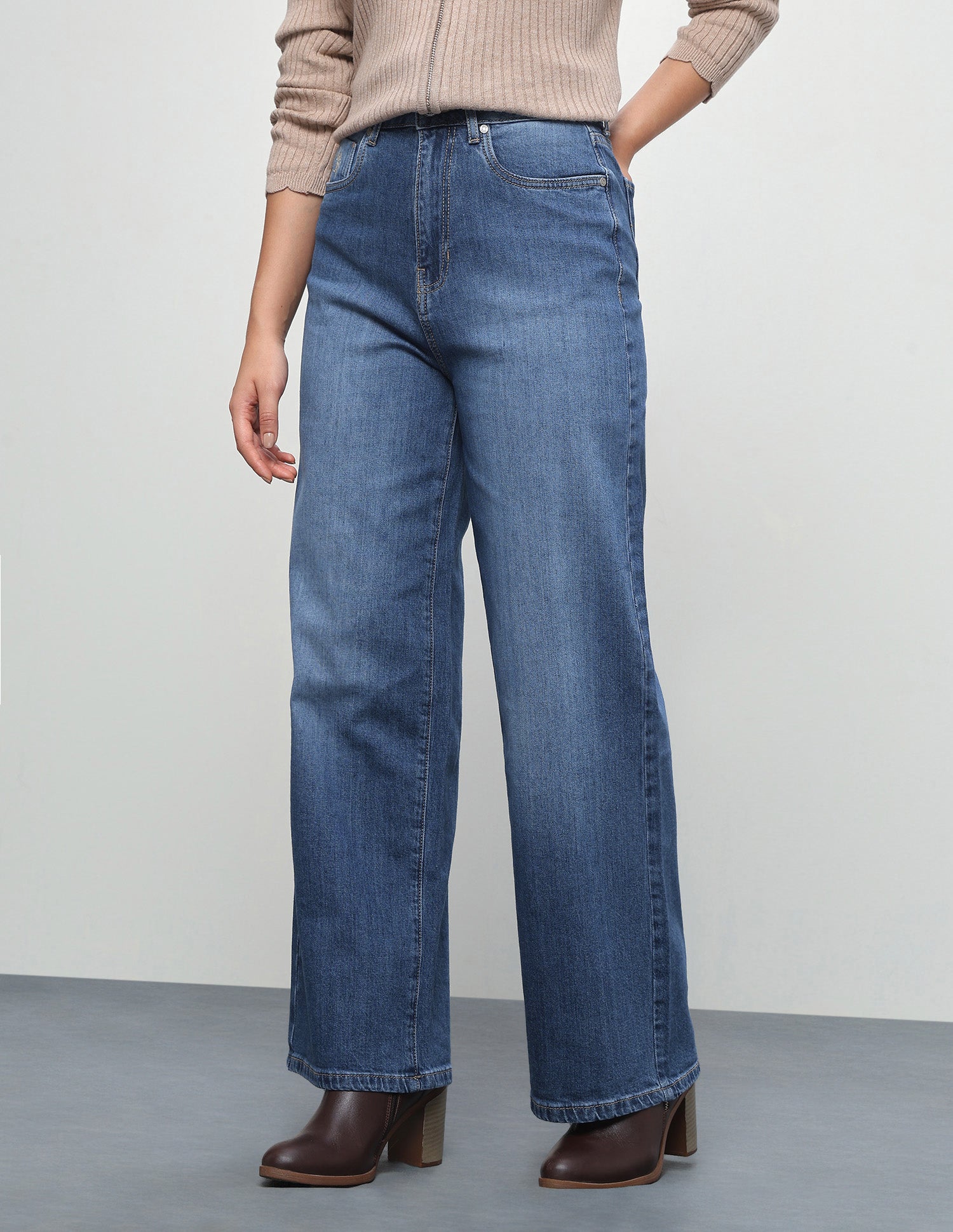 High Rise Wide Leg Fit Jeans Dark Blue - U.S. Polo Assn. India | Large