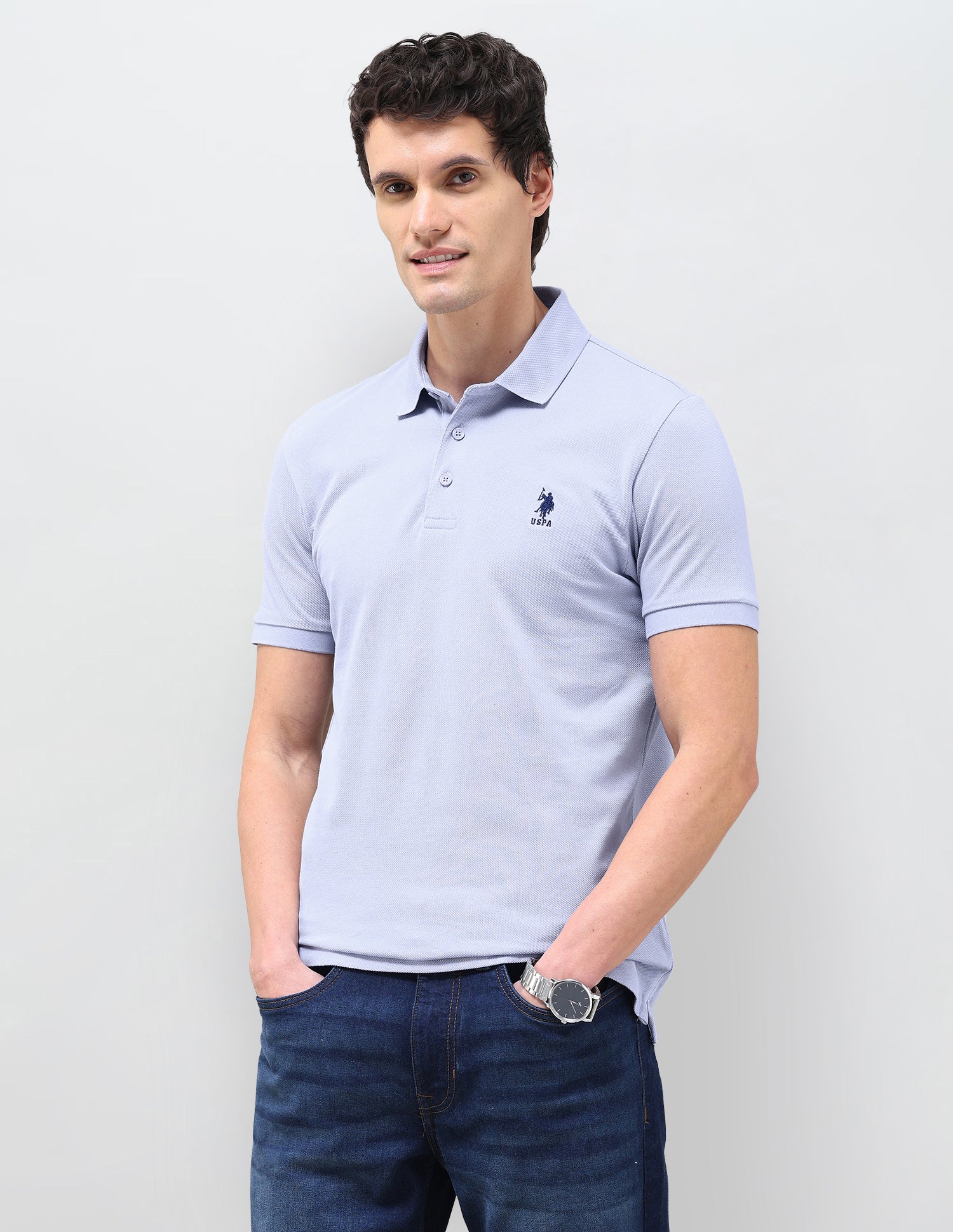 Solid Slim Fit Polo Shirt Light Blue - U.S. Polo Assn. India | Large