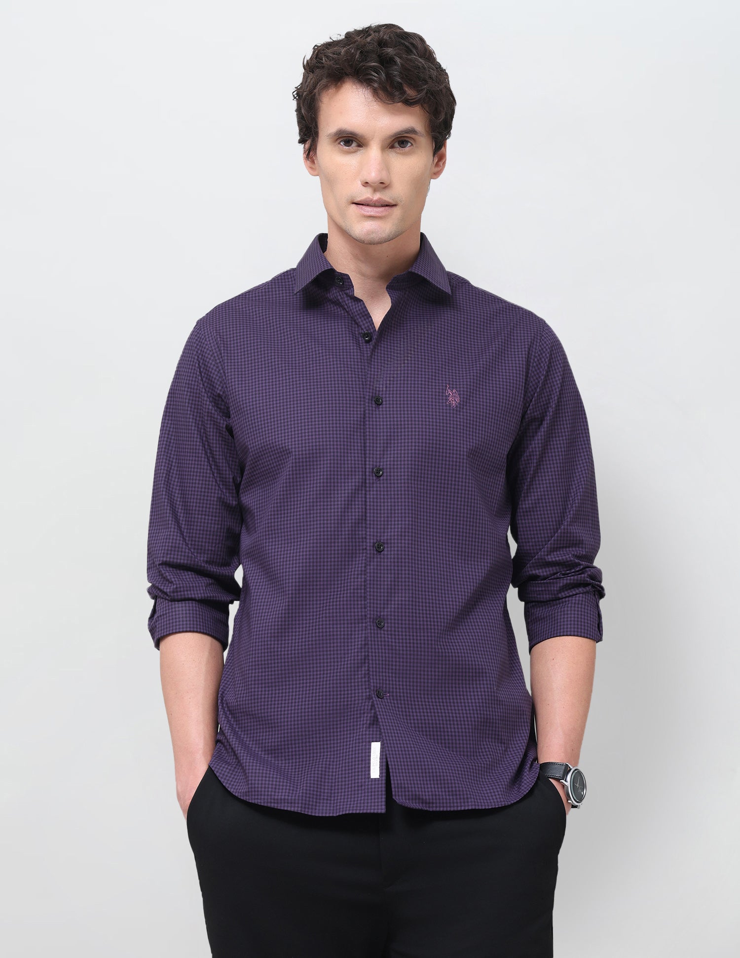 Gingham Checked Poplin Shirt Dark Purple - U.S. Polo Assn. India | Large