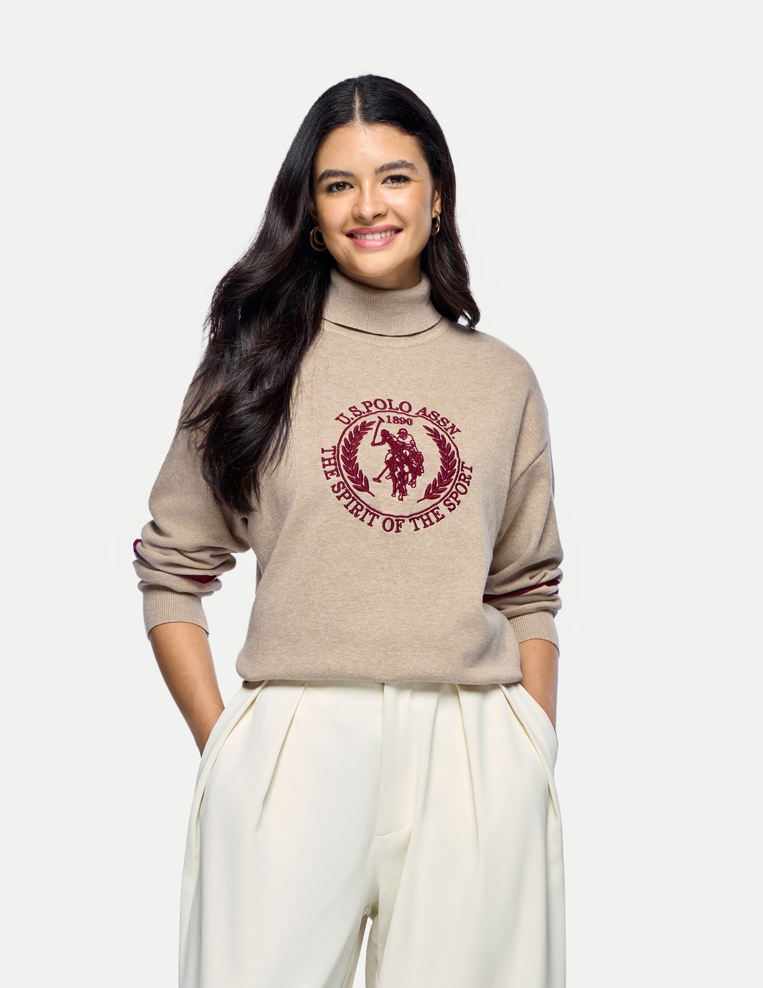 Brand Embroidered Relaxed Fit Sweater Beige - U.S. Polo Assn. India | Large