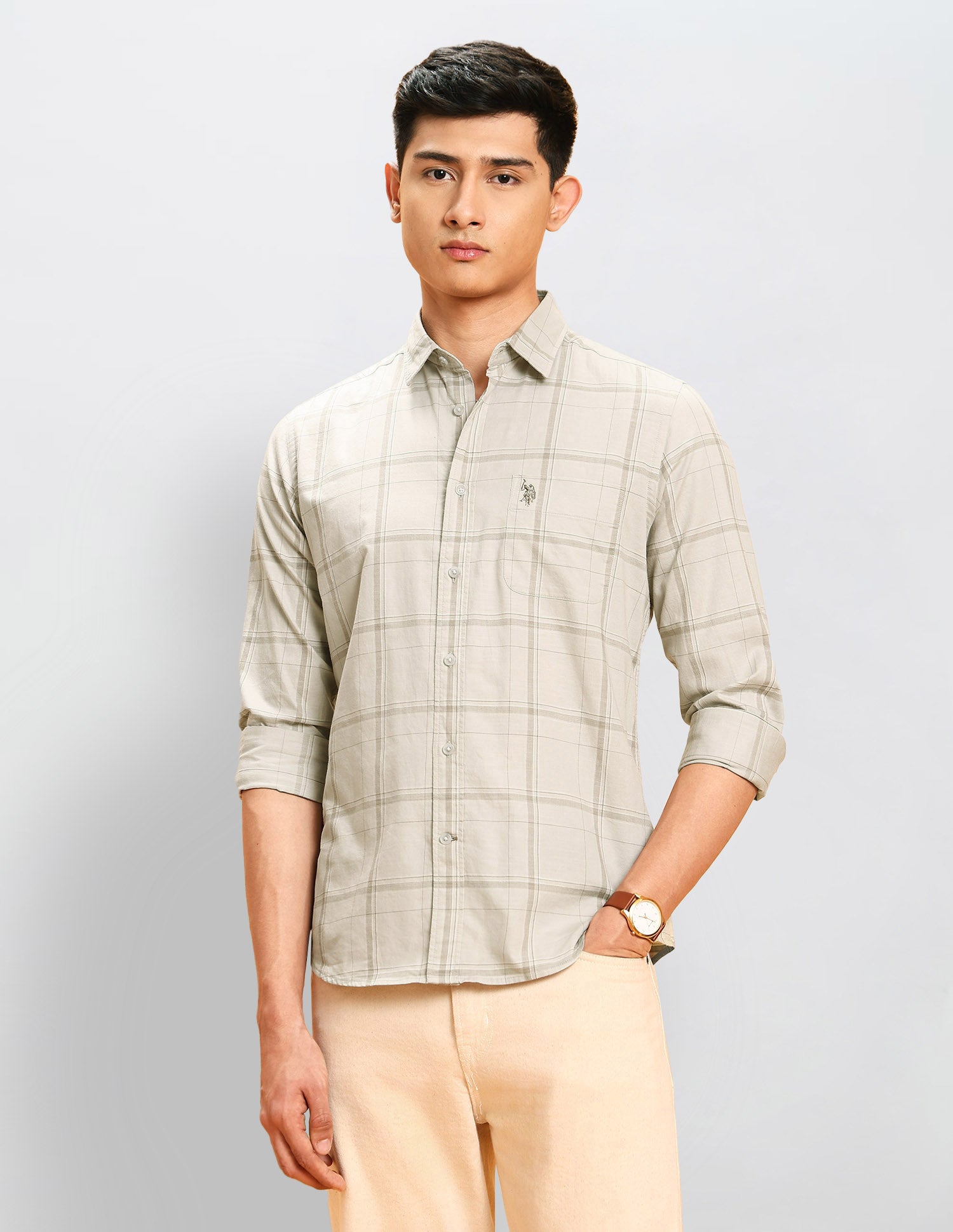 Twill Windowpane Checked Shirt