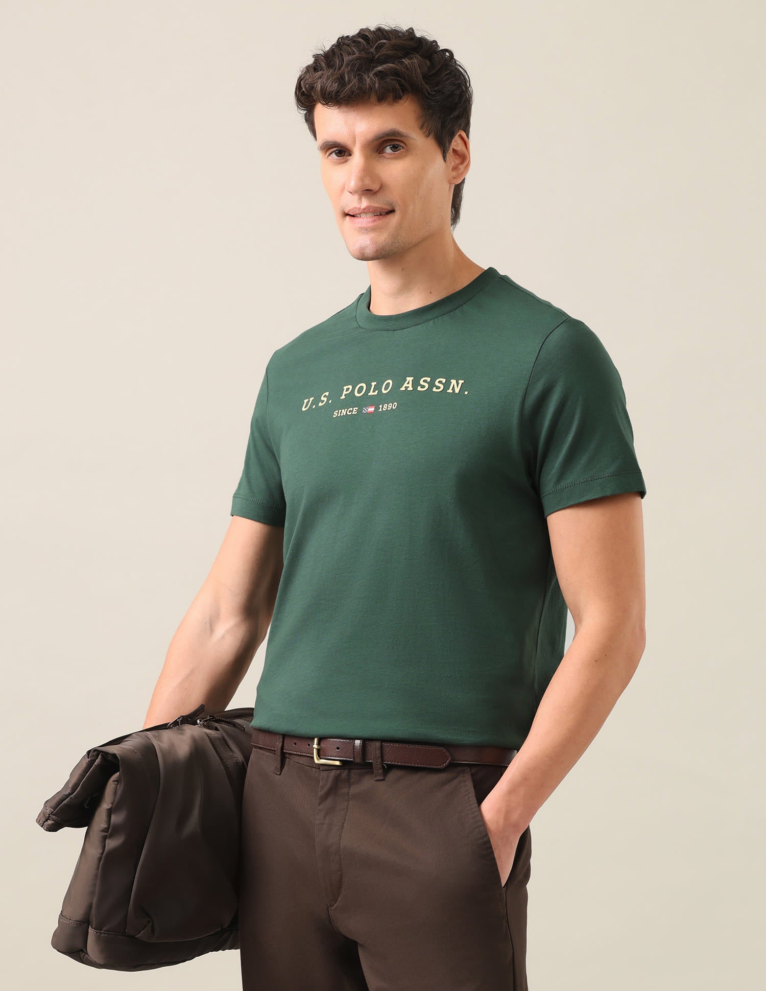 Brand Embossed Regular Fit T-Shirt Dark Green - U.S. Polo Assn. India | Large