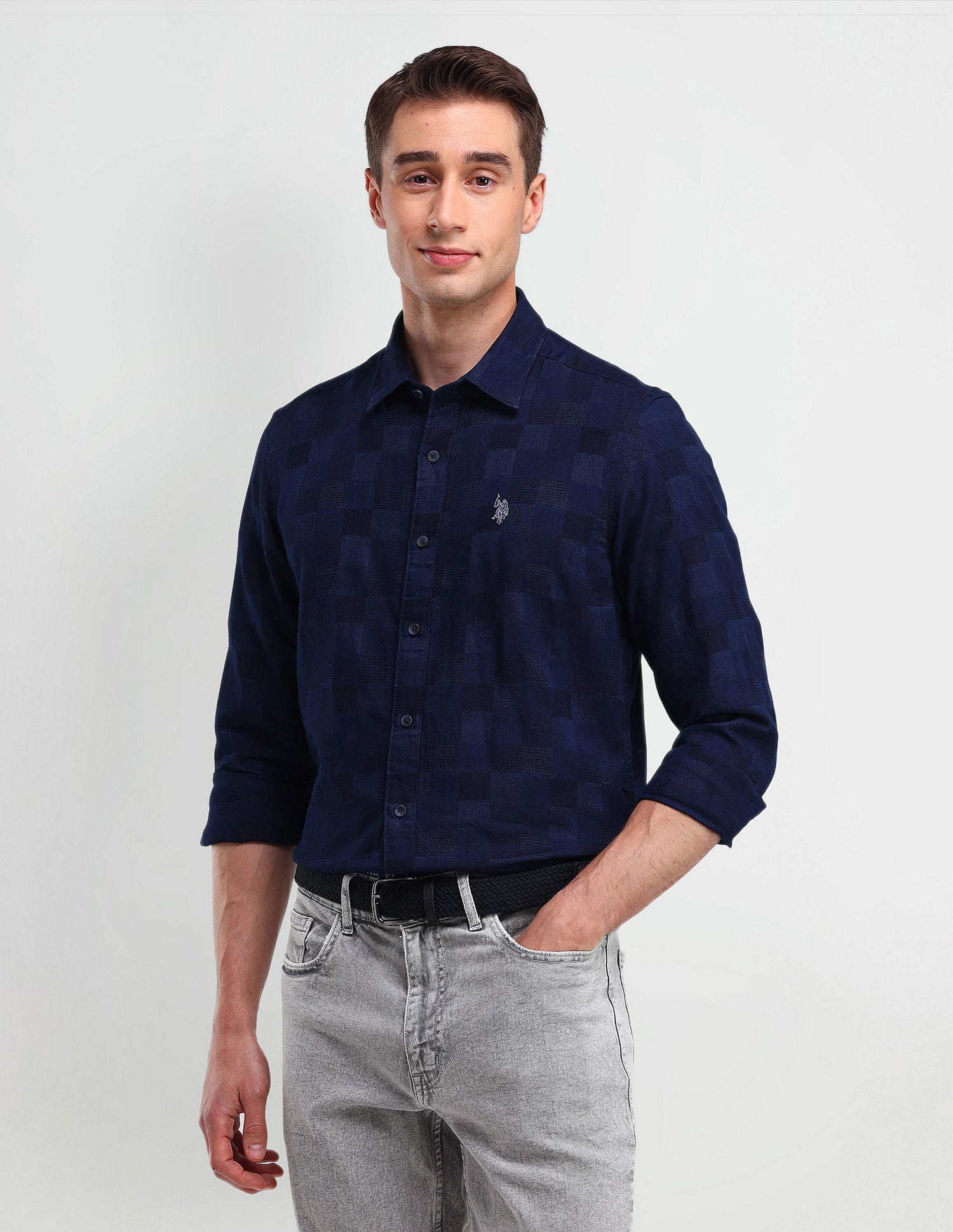 Slim Fit Geometric Shirt Navy - U.S. Polo Assn. India | Large