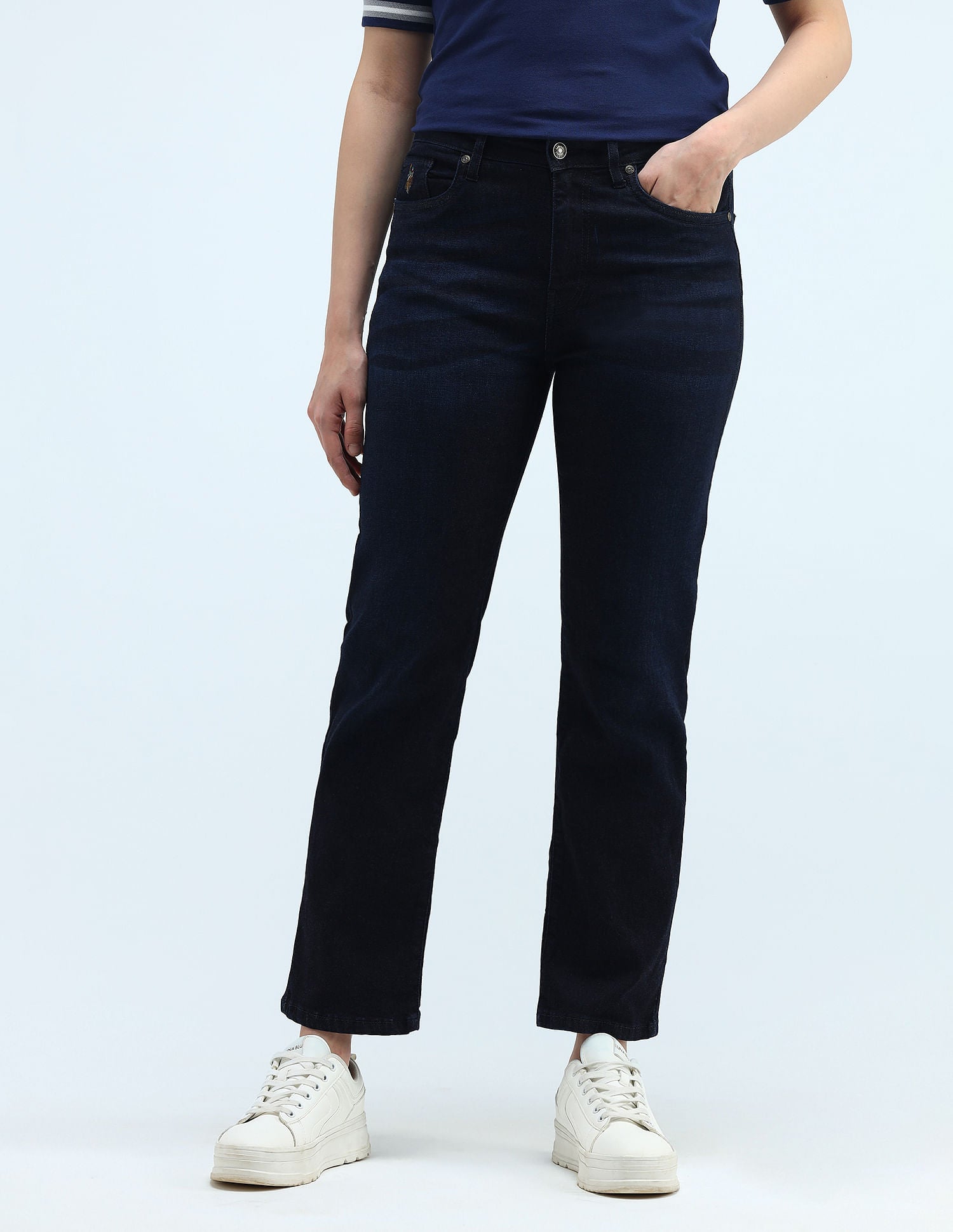 High Rise Straight Fit Jeans Dark Blue - U.S. Polo Assn. India | Large