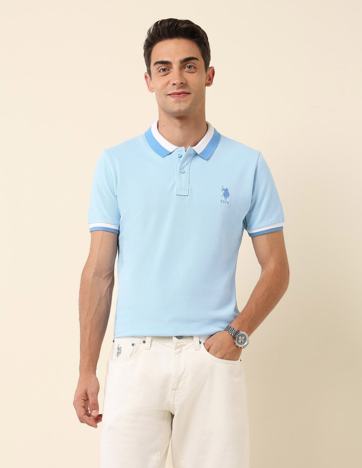 Solid Slim Fit Polo Shirt Light Blue - U.S. POLO ASSN. | Large